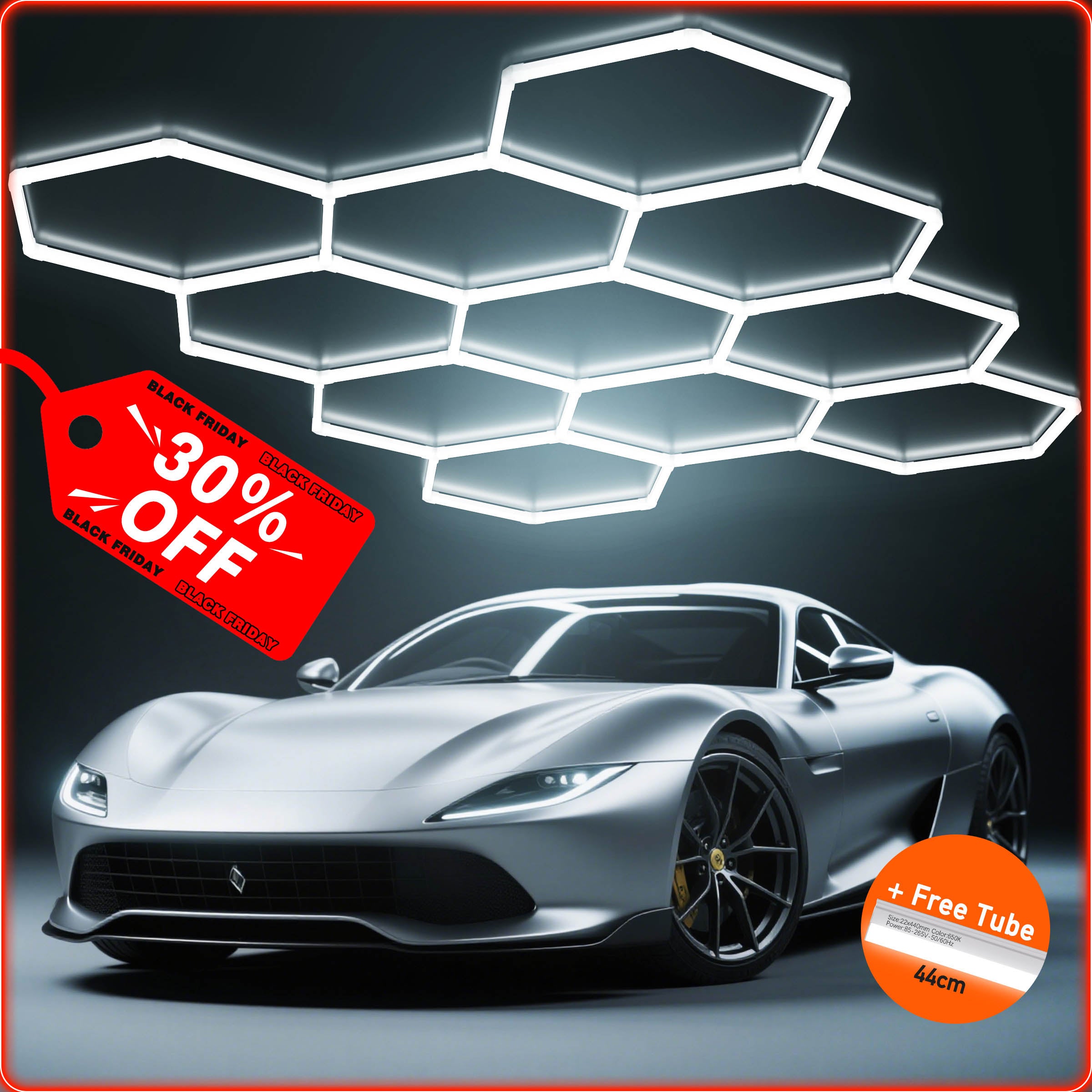 Hykoont 47840LM LED Hexagon Garage Lights 5-Grid,11-Grid