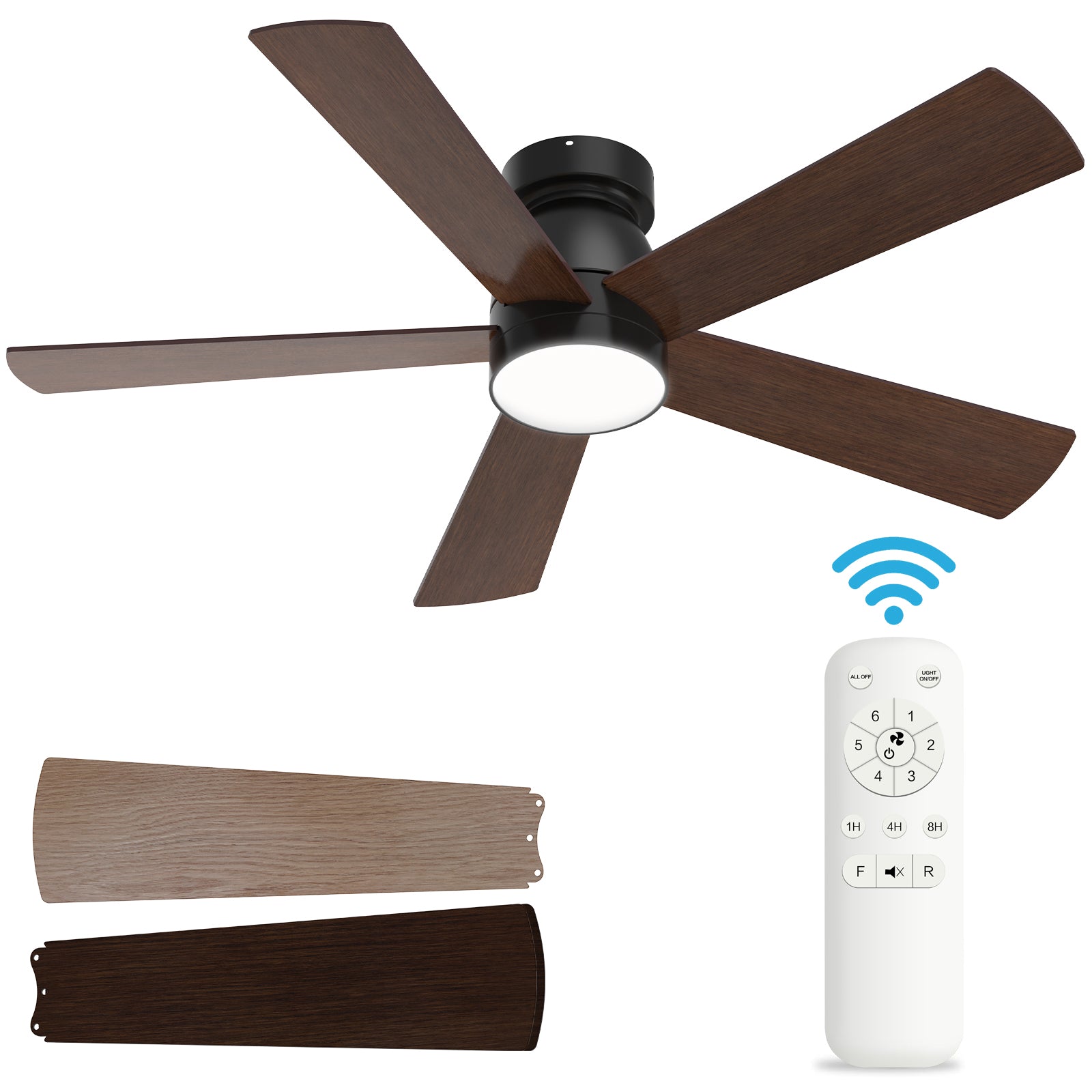 Hykoont 42’‘/48''52’‘ Dark Walnut Ceiling Fans with Lights Only Wind No Sound