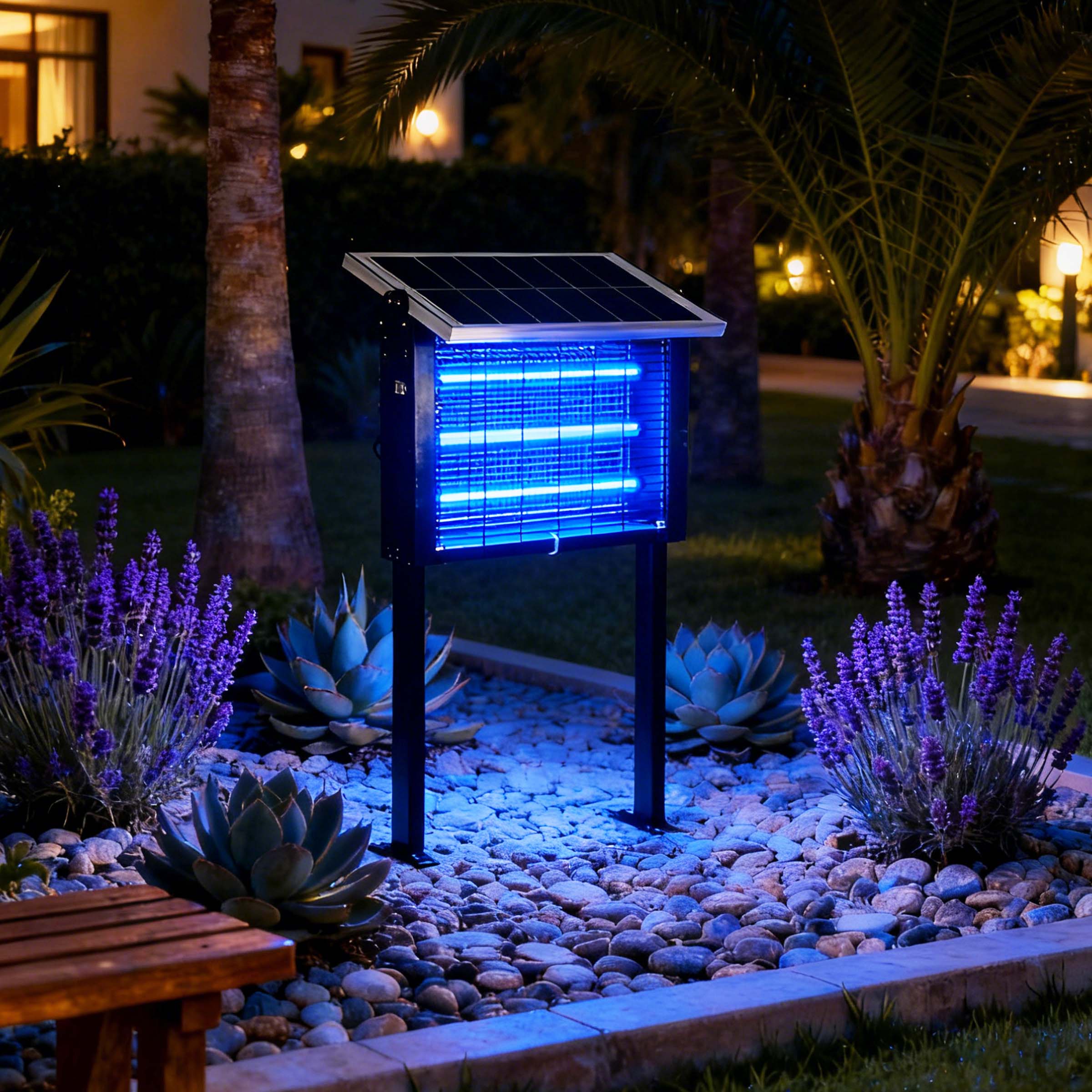 Hykoont 12W Solar LED Bug Zapper Light Triple Tube Dusk-to-Dawn