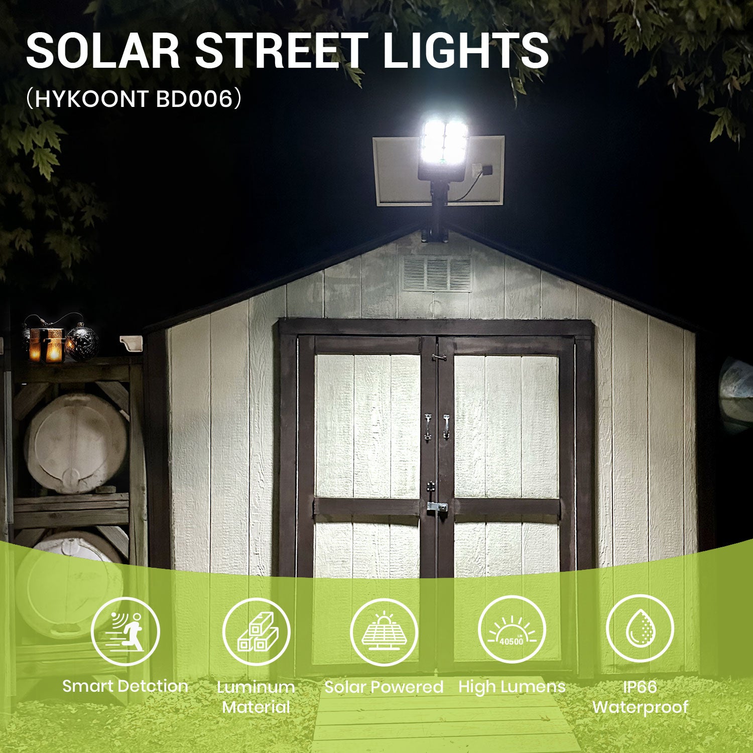 Hykoont BD006 Solar Street Commercial Light Mono Solar Panel Alloy Material With High Lumen- Black