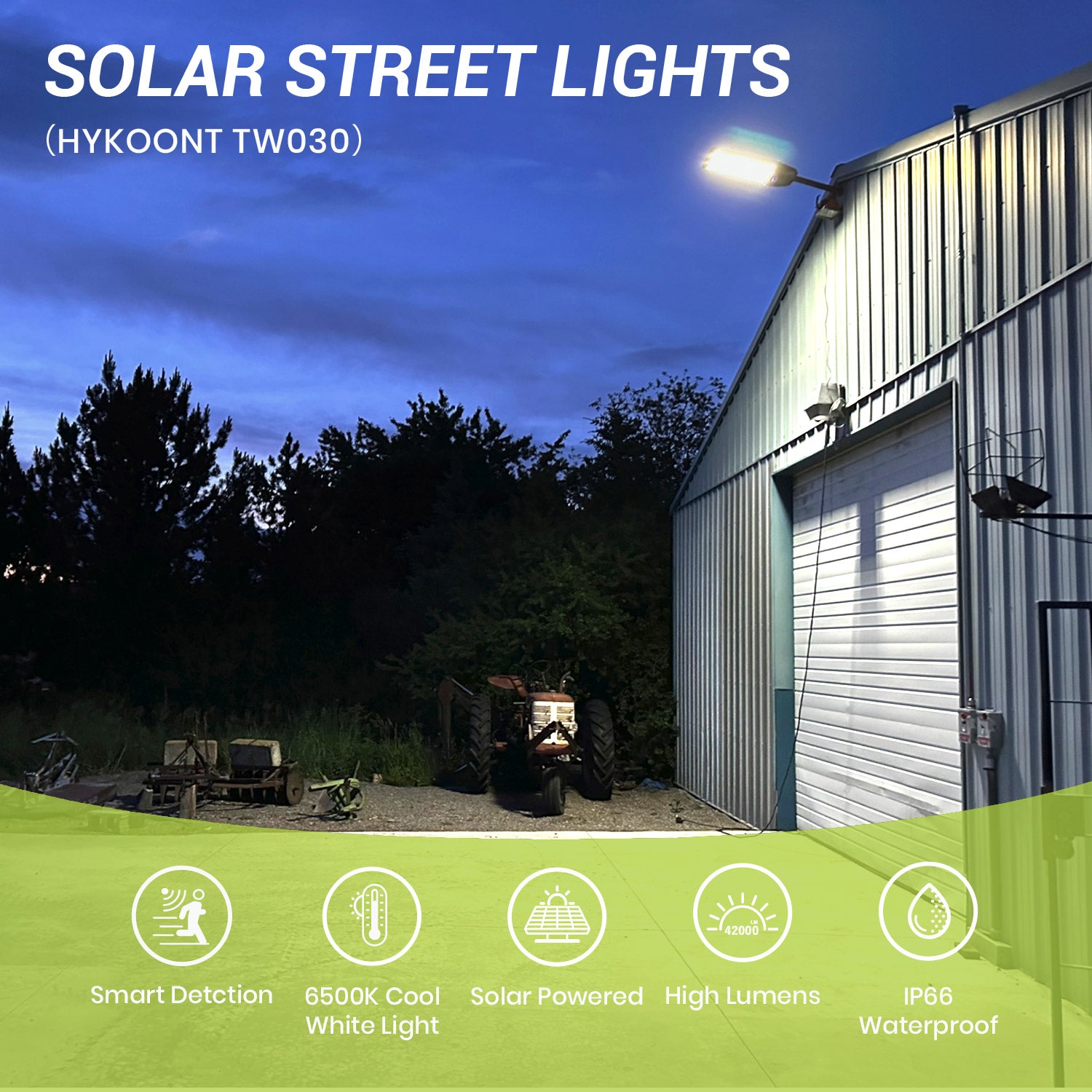 Hykoont TW030 300W Solar Street Light 42000 Lumens Dusk to Dawn 2Pack