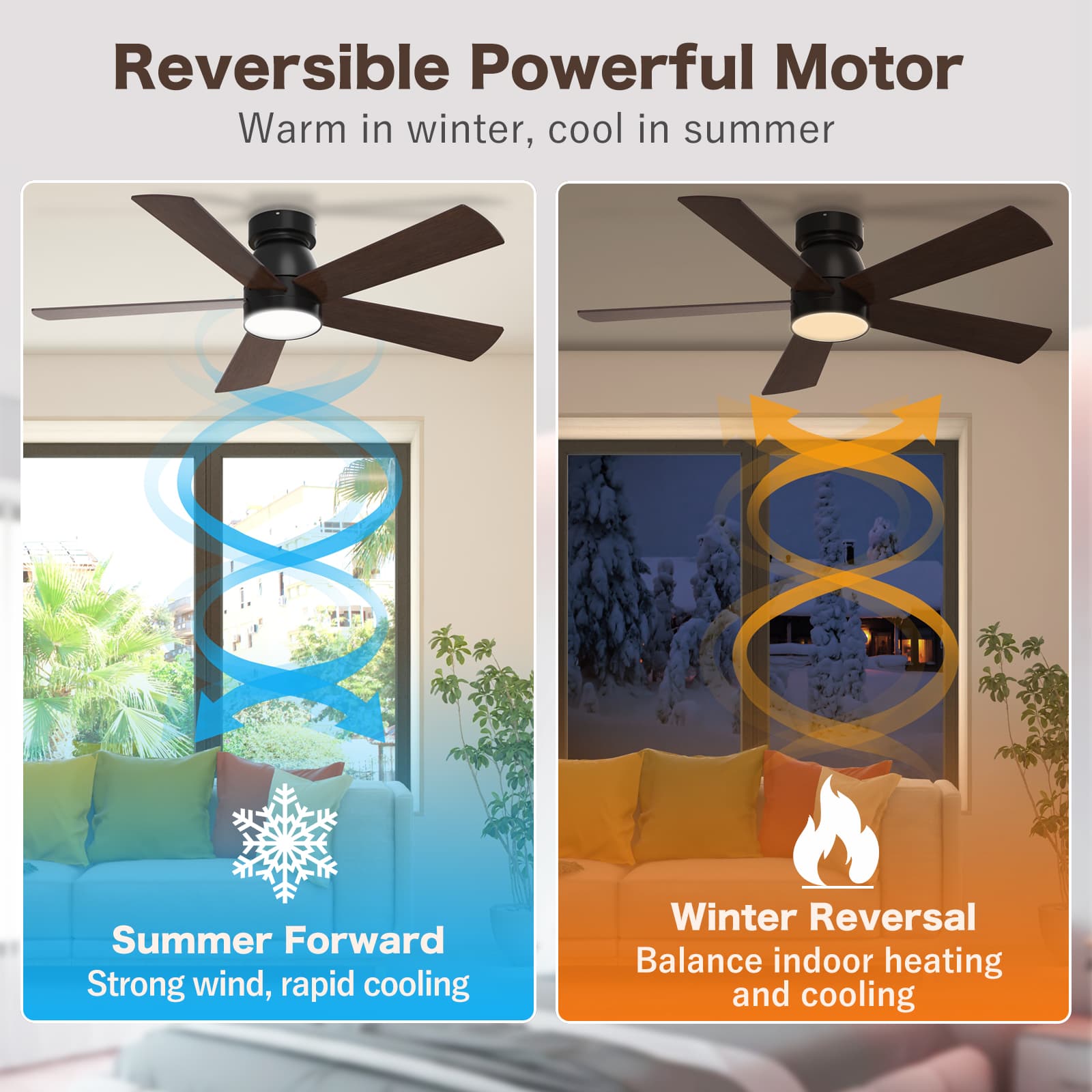 Hykoont 42’‘/48''52’‘ Dark Walnut Ceiling Fans with Lights Only Wind No Sound