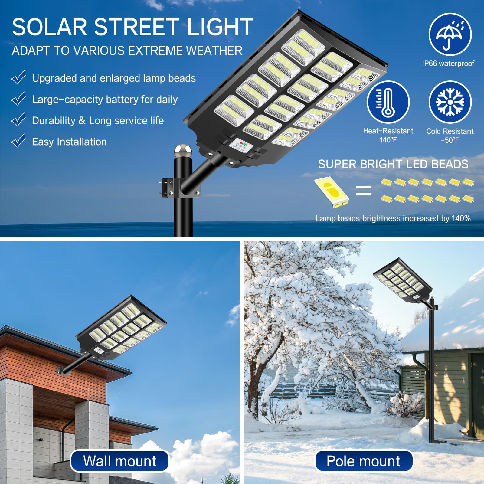 BM024C Solar Street Lights Outdoor 26000 Lumens 6500K 160W