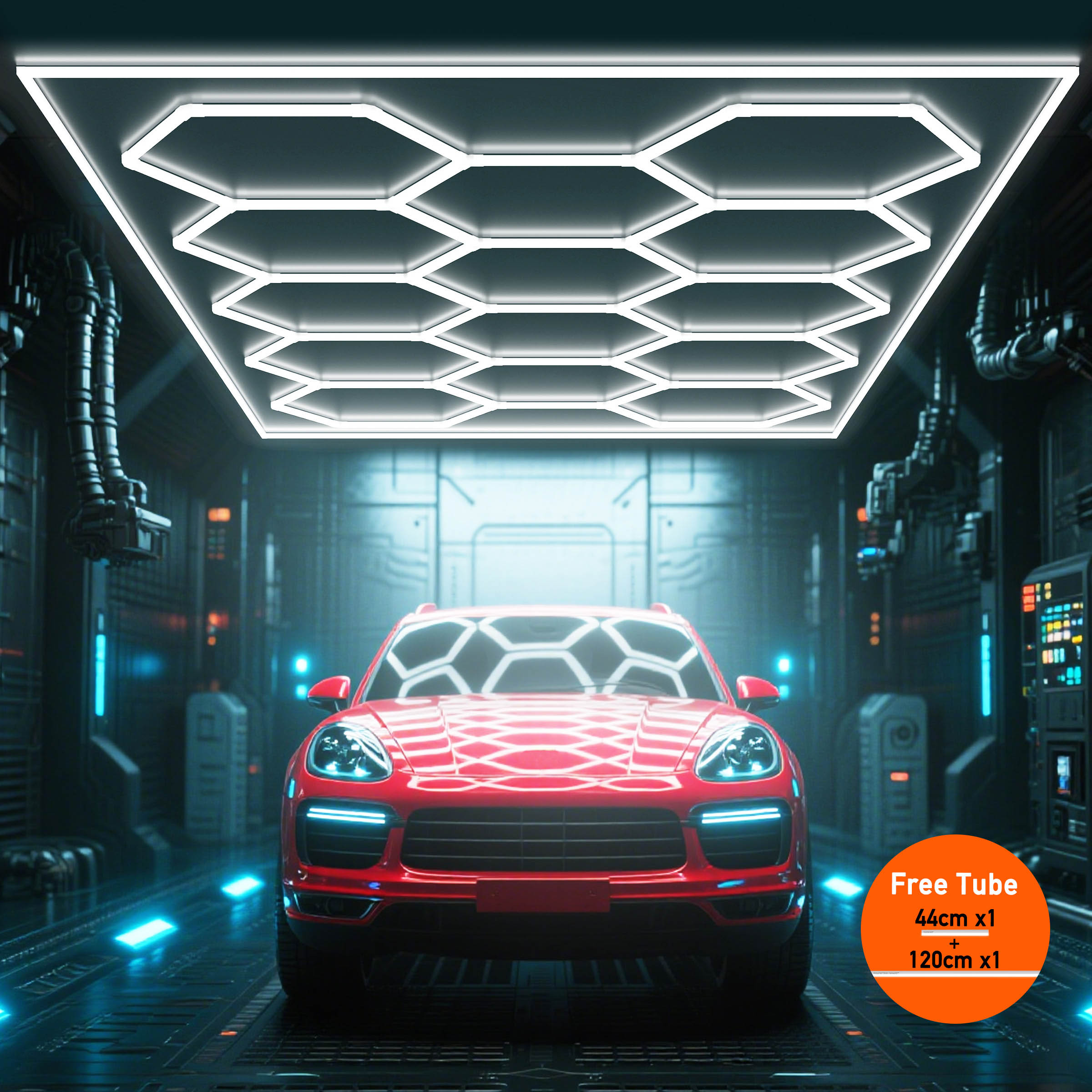 Hykoont 14 Grid with Frame 700W 73920LM LED Hexagon Garage Lights Buy a 14-Grid Get a Free 5-Grid