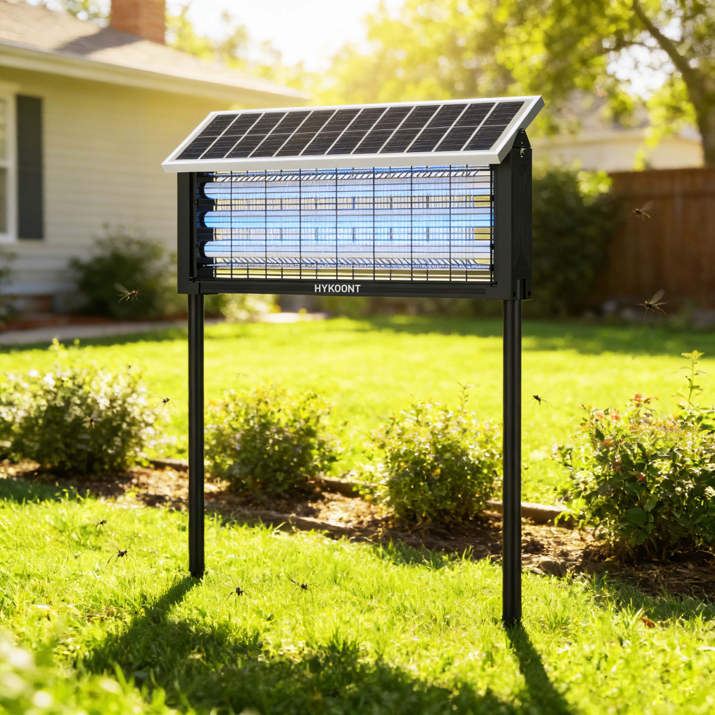 Hykoont 12W Solar LED Bug Zapper Light with Triple UV Tubes Ground Stake & Hanging Design IPX4