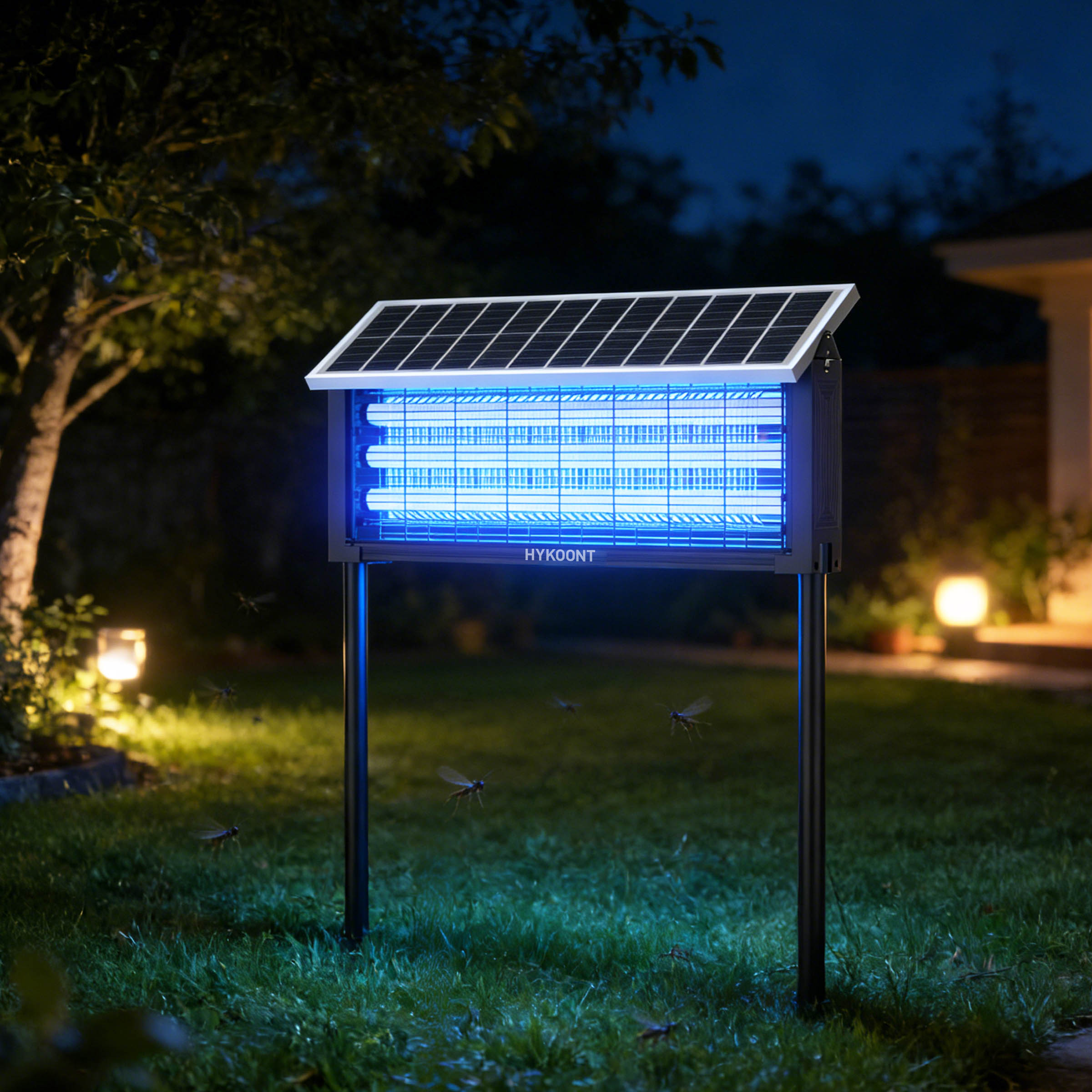 Hykoont 12W Solar LED Bug Zapper Light with Triple UV Tubes Ground Stake & Hanging Design IPX4