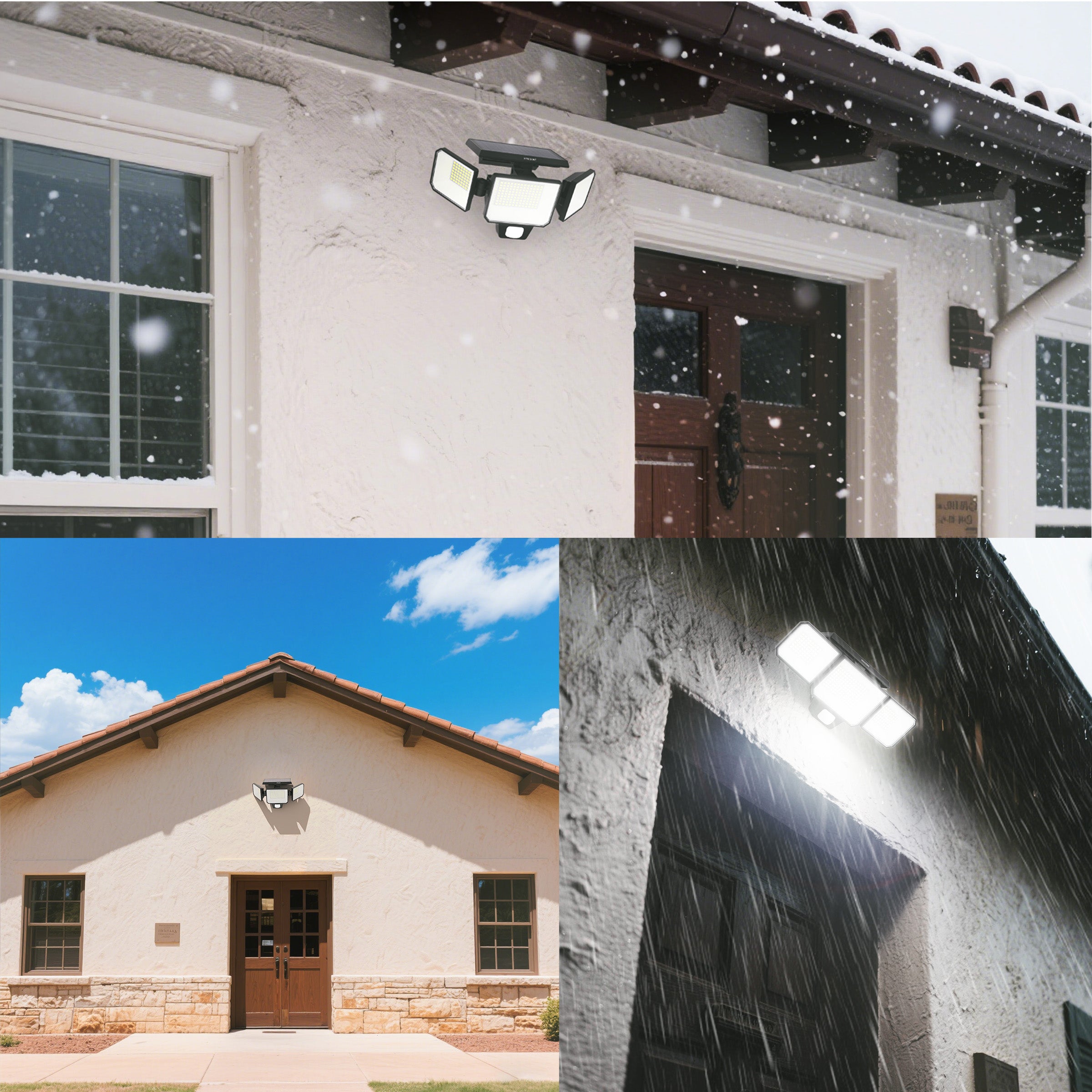 Hykoont AMS193 270° Wide Angle 3-Head 3000LM Solar Wall Light Outdoor with Replaceable Battery 3 Mode 2 Pack