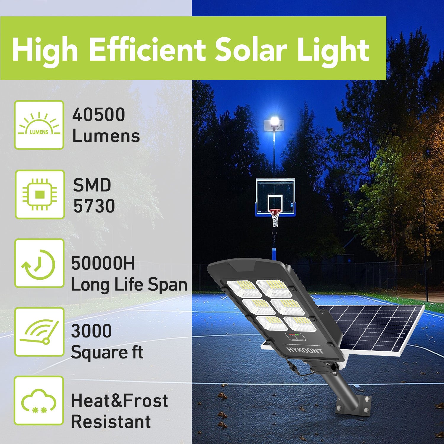 Hykoont BD006 Solar Street Commercial Light Mono Solar Panel Alloy Material With High Lumen- Black