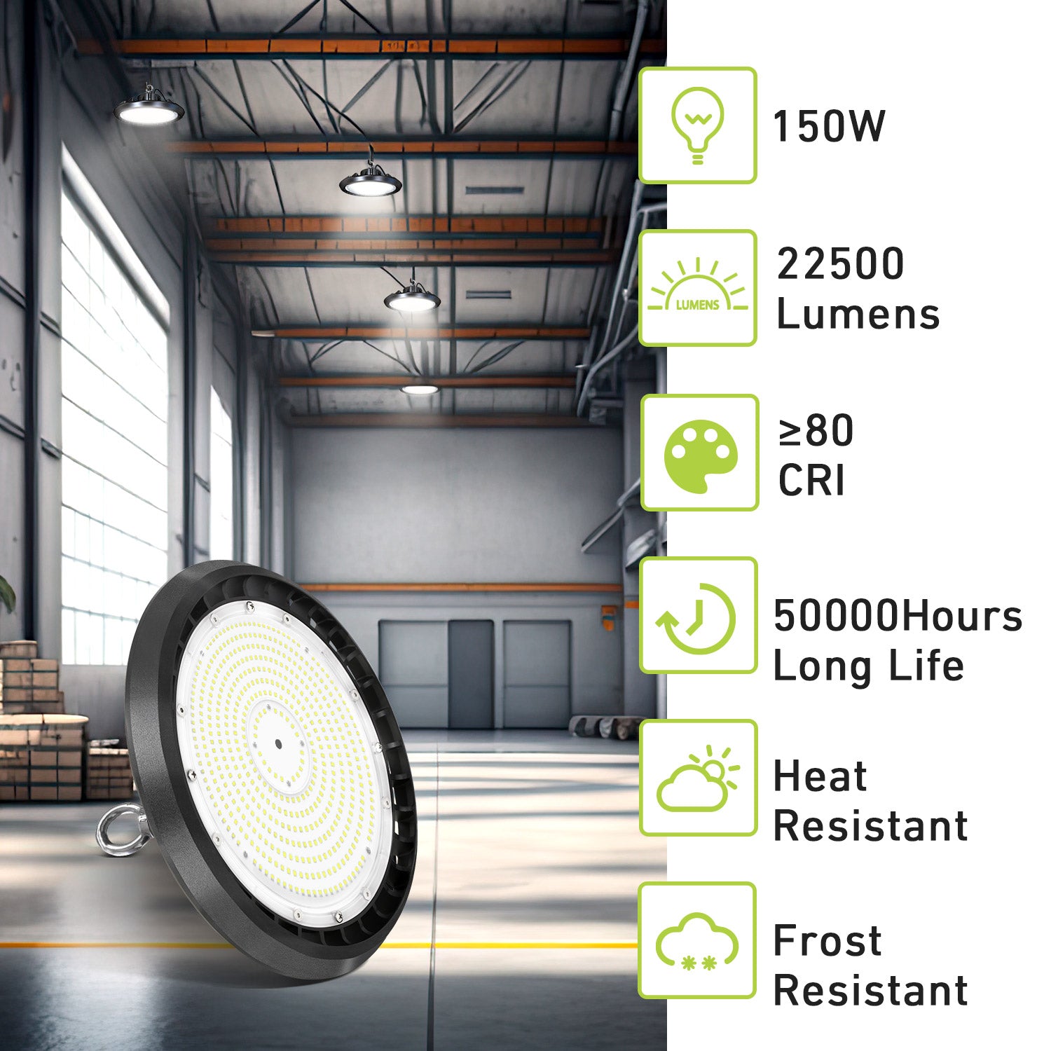 Hykoont GC377 UFO LED High Bay Lights UL DLC Certified 150/200 Watt, 4000-5000K, 150LM/W