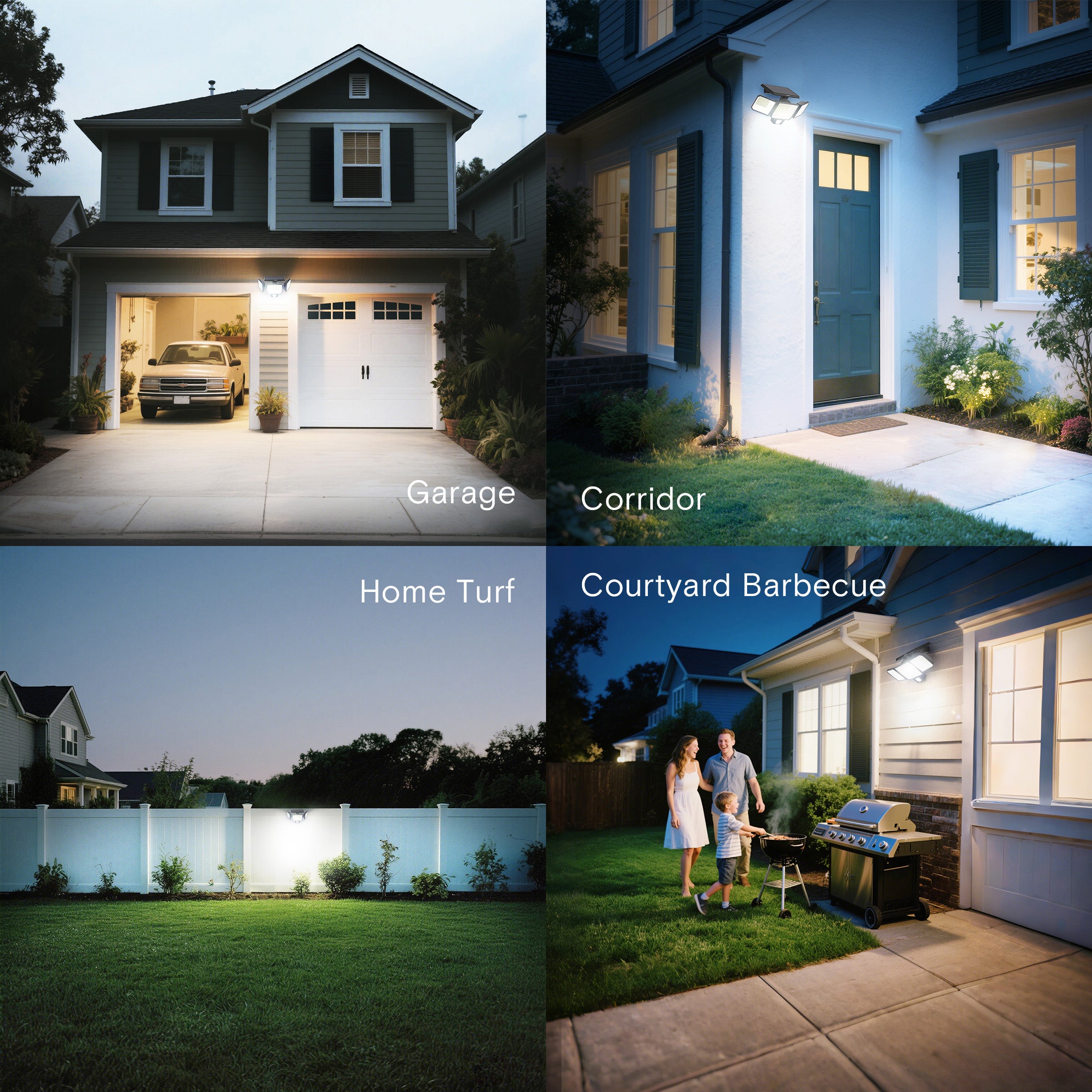 Hykoont AMS193 270° Wide Angle 3-Head 3000LM Solar Wall Light Outdoor with Replaceable Battery 3 Mode 2 Pack