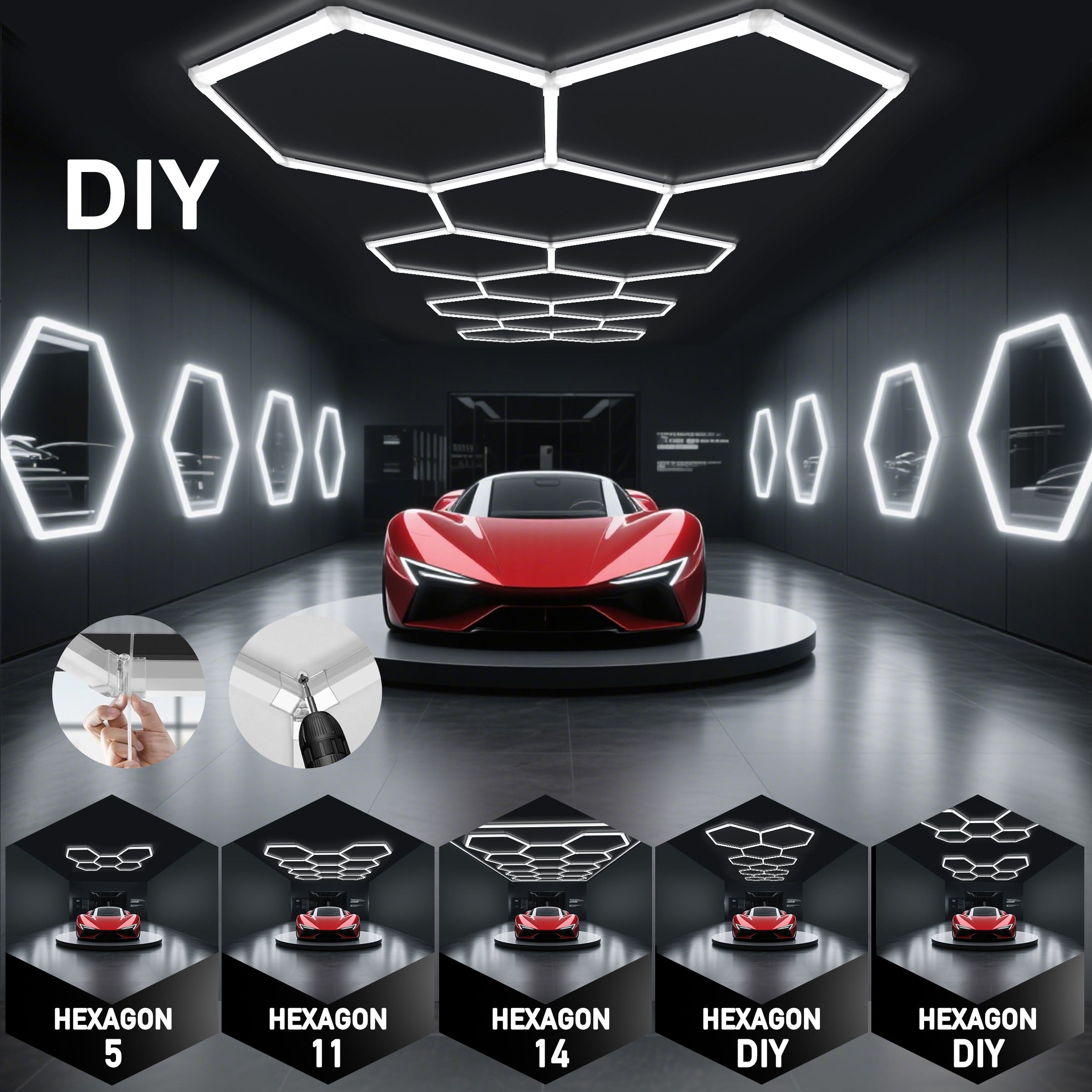 Hykoont 47840LM LED Hexagon Garage Lights 5-Grid,11-Grid