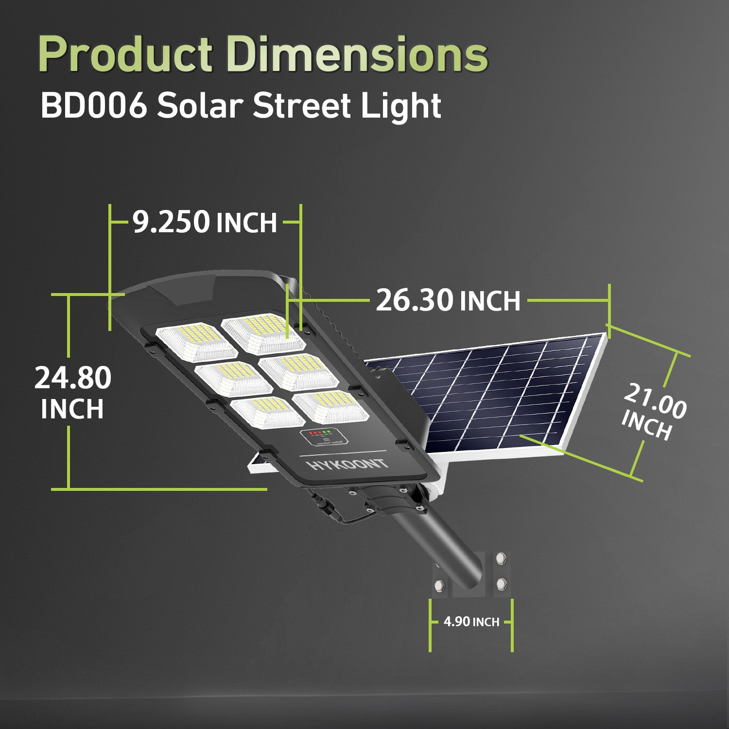 Hykoont BD006 Solar Street Commercial Light Mono Solar Panel Alloy Material With High Lumen- Black