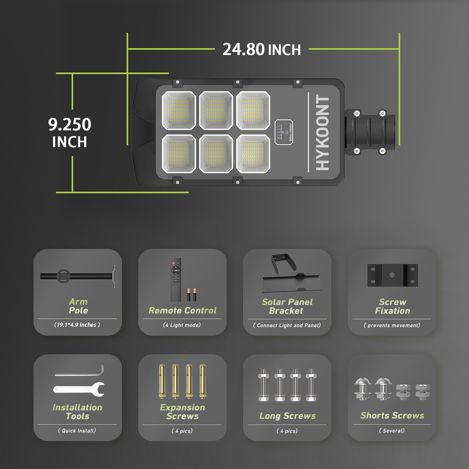 Hykoont BD006 Solar Street Commercial Light Mono Solar Panel Alloy Material With High Lumen- Black