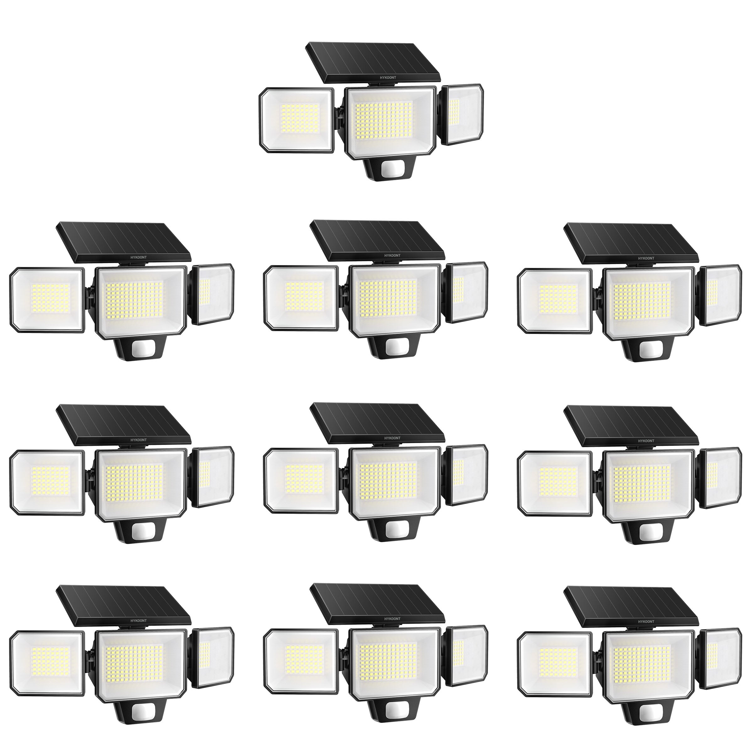 Hykoont AMS193 270° Wide Angle 3-Head 3000LM Solar Wall Light Outdoor with Replaceable Battery 3 Mode 2 Pack