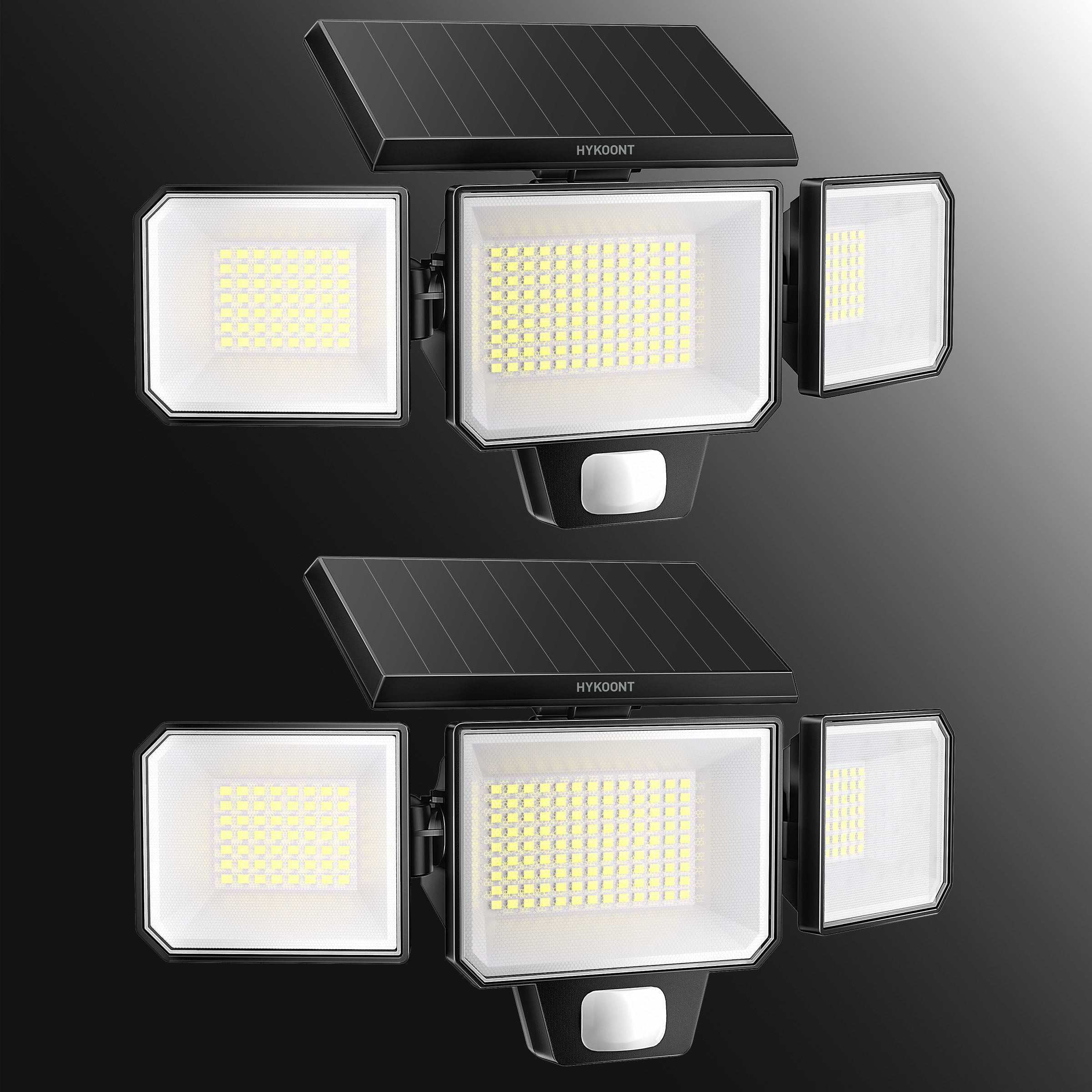 Hykoont AMS193 270° Wide Angle 3-Head 3000LM Solar Wall Light Outdoor with Replaceable Battery 3 Mode 2 Pack