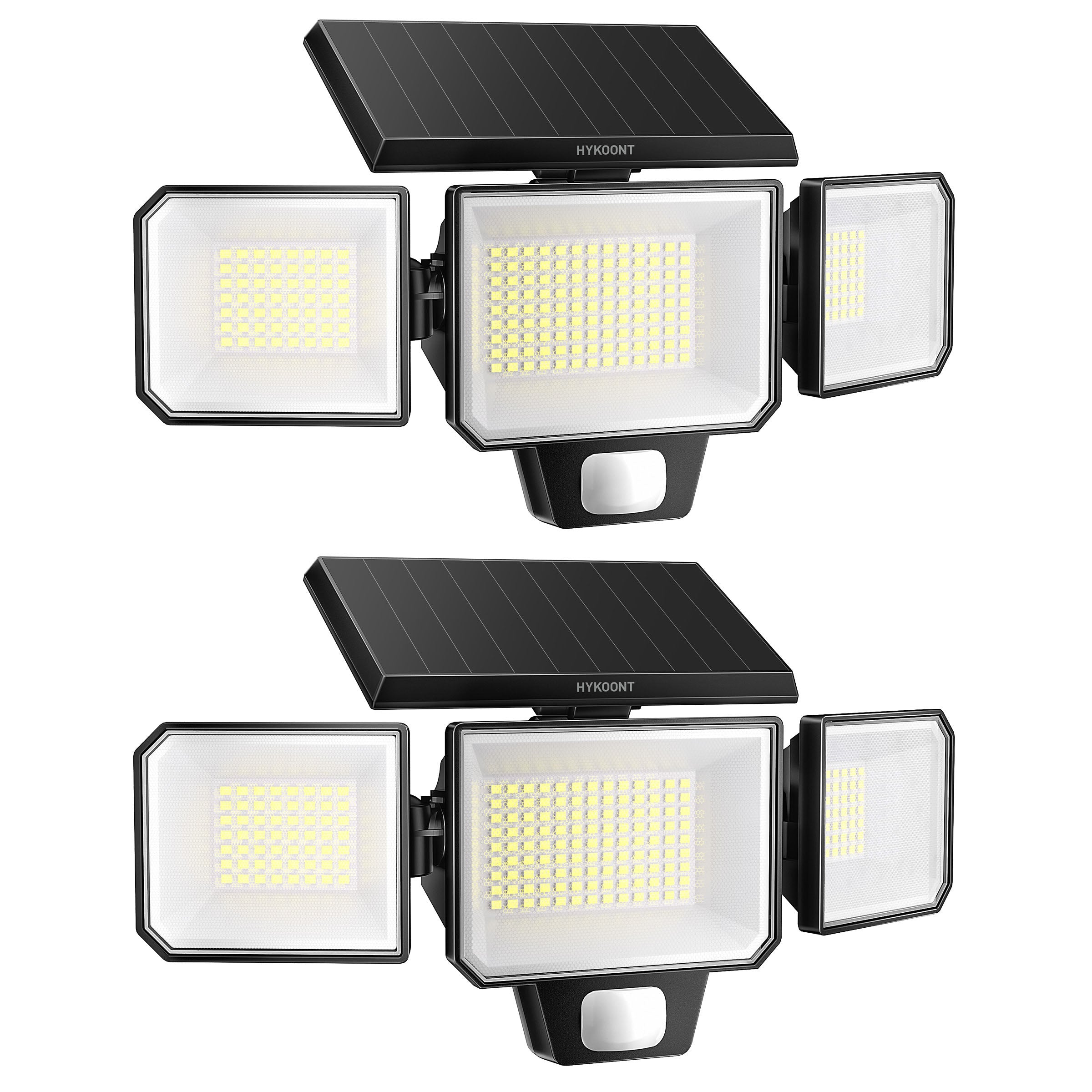 Hykoont AMS193 270° Wide Angle 3-Head 3000LM Solar Wall Light Outdoor with Replaceable Battery 3 Mode 2 Pack