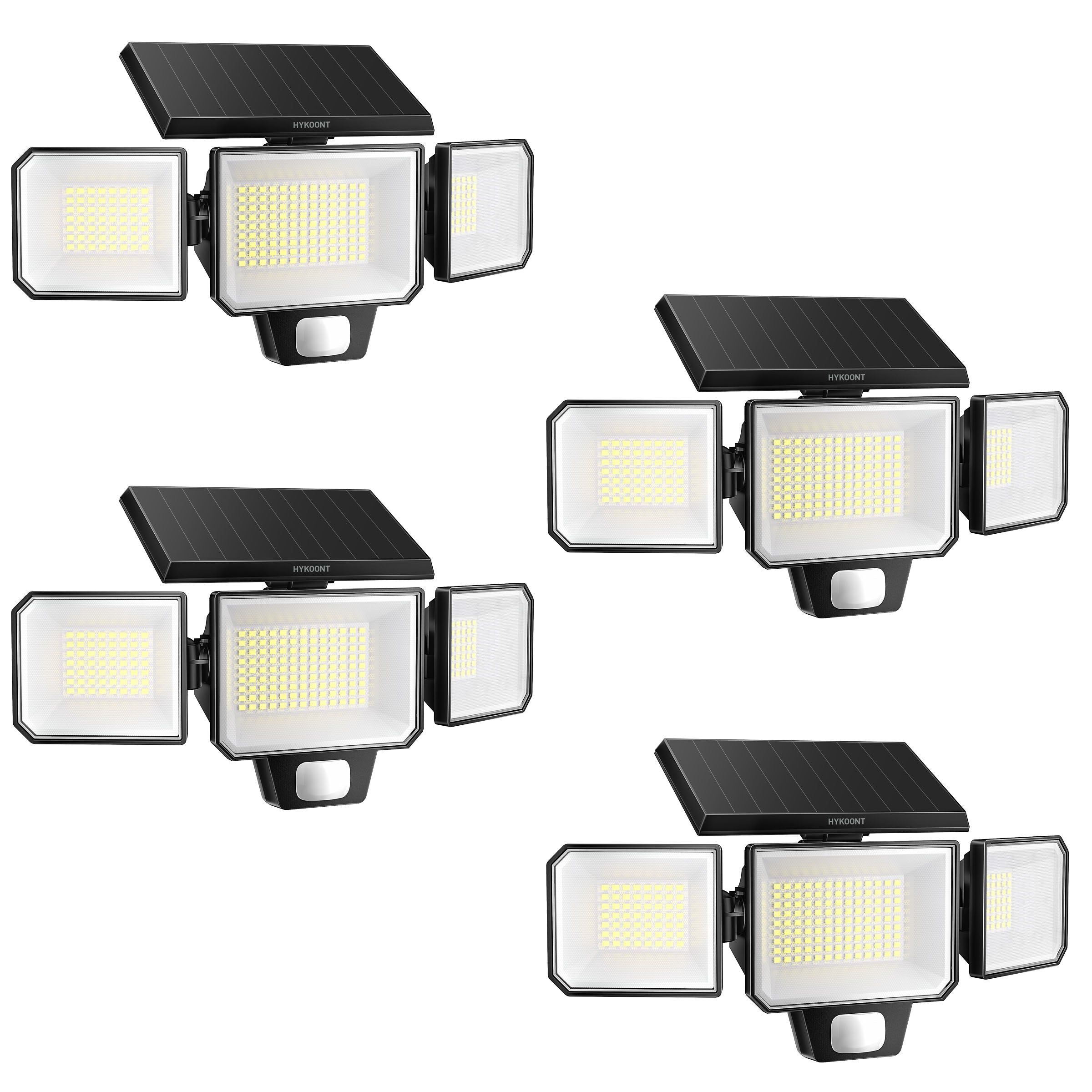 Hykoont AMS193 270° Wide Angle 3-Head 3000LM Solar Wall Light Outdoor with Replaceable Battery 3 Mode 2 Pack
