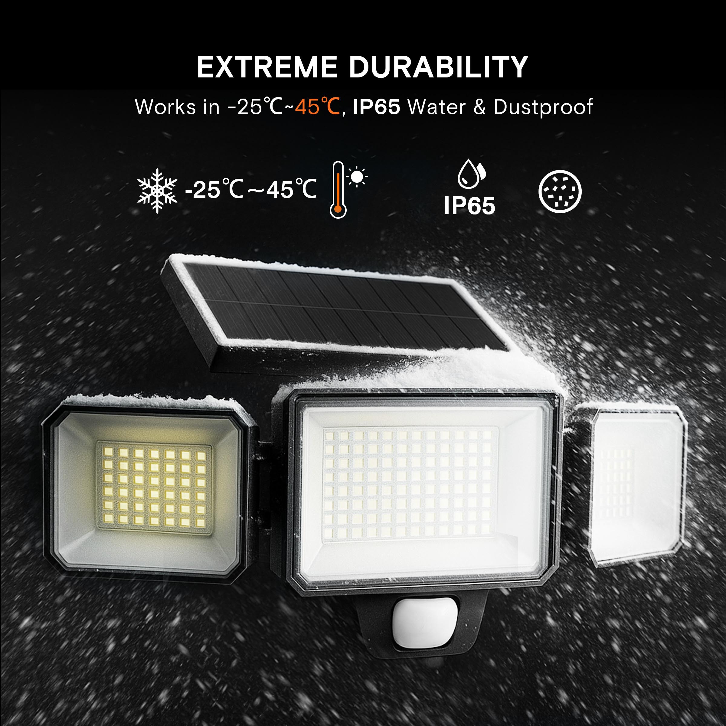 Hykoont AMS193 270° Wide Angle 3-Head 3000LM Solar Wall Light Outdoor with Replaceable Battery 3 Mode 2 Pack