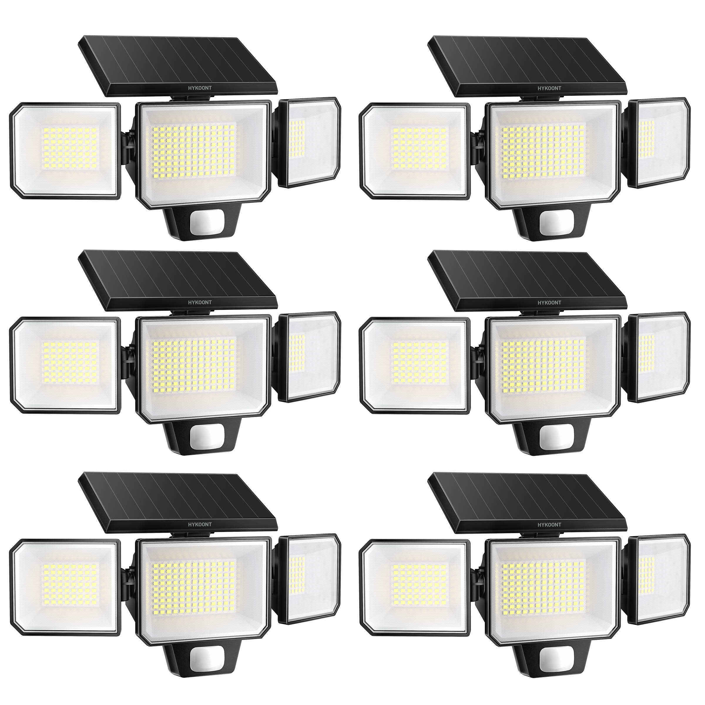 Hykoont AMS193 270° Wide Angle 3-Head 3000LM Solar Wall Light Outdoor with Replaceable Battery 3 Mode 2 Pack