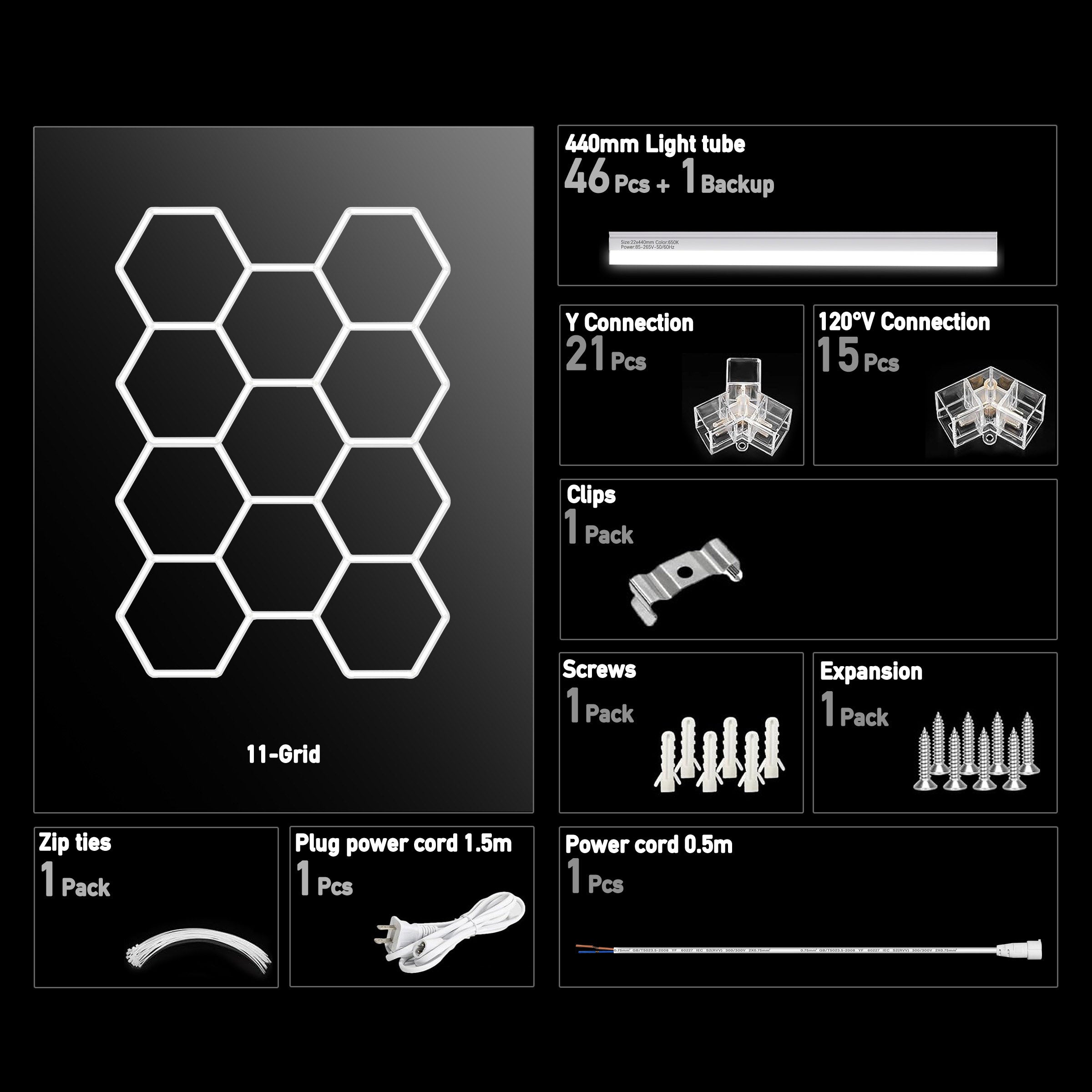 Hykoont 47840LM LED Hexagon Garage Lights 5-Grid,11-Grid