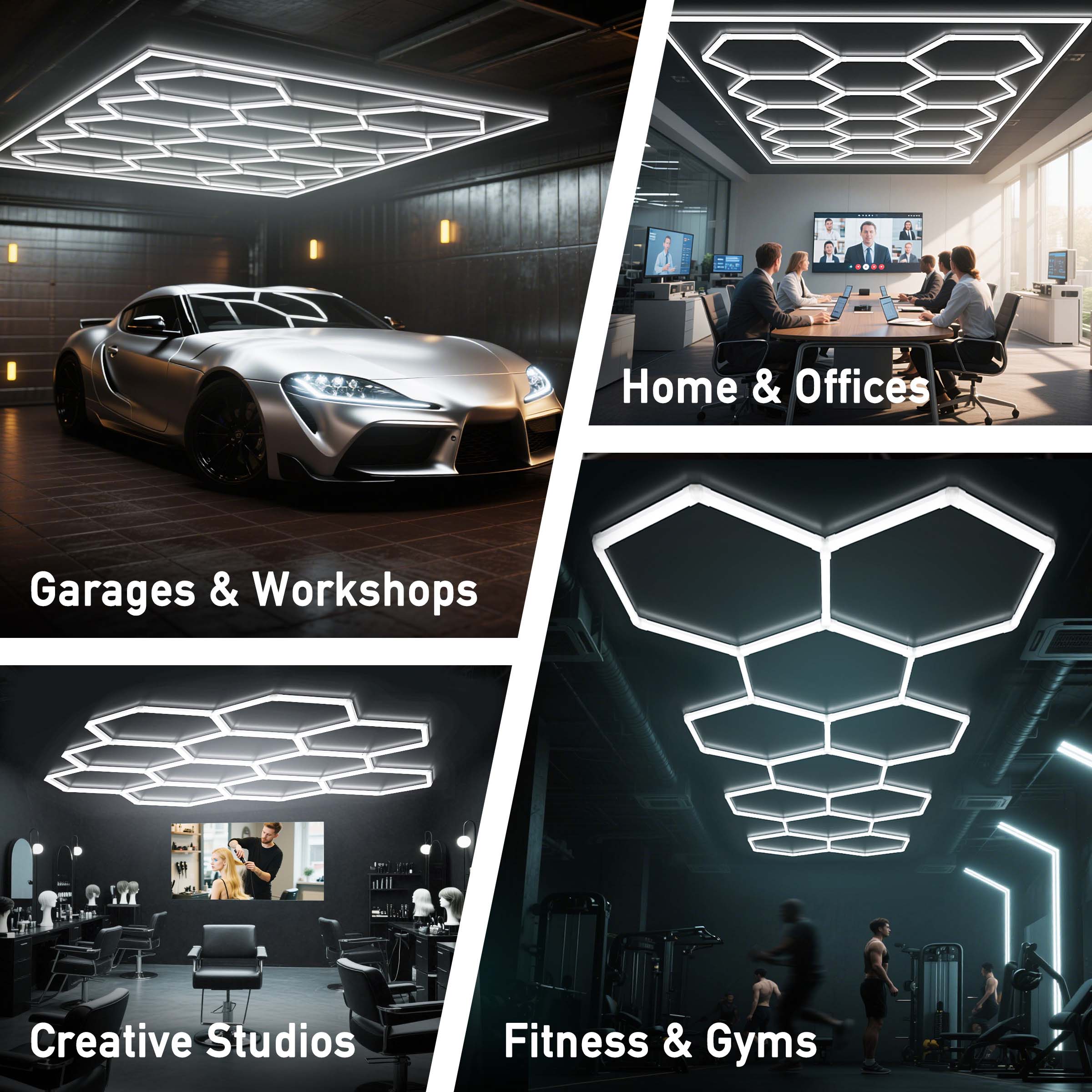 Hykoont 14 Grid with Frame 700W 73920LM LED Hexagon Garage Lights Buy a 14-Grid Get a Free 5-Grid