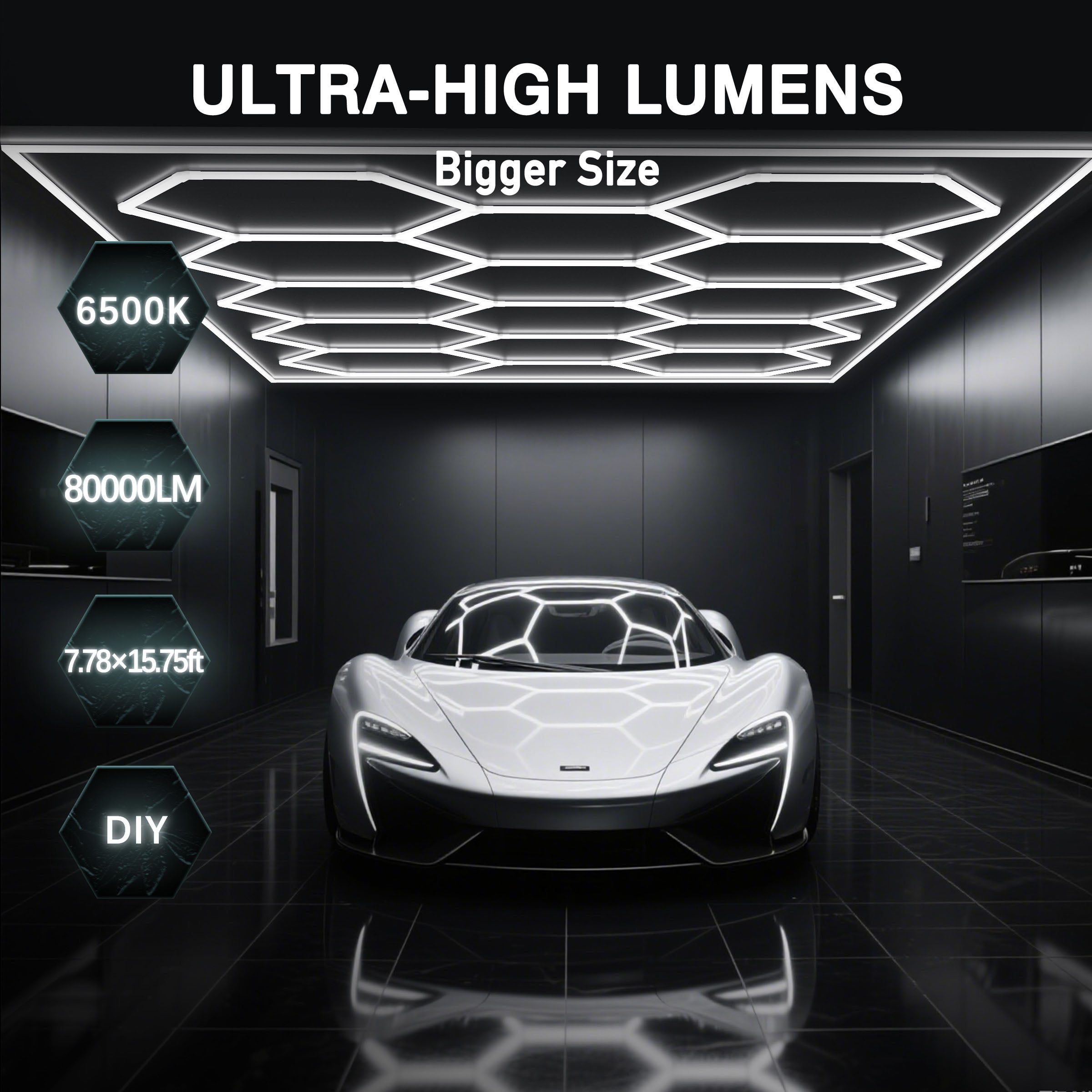 Hykoont 14 Grid with Frame 700W 73920LM LED Hexagon Garage Lights Buy a 14-Grid Get a Free 5-Grid