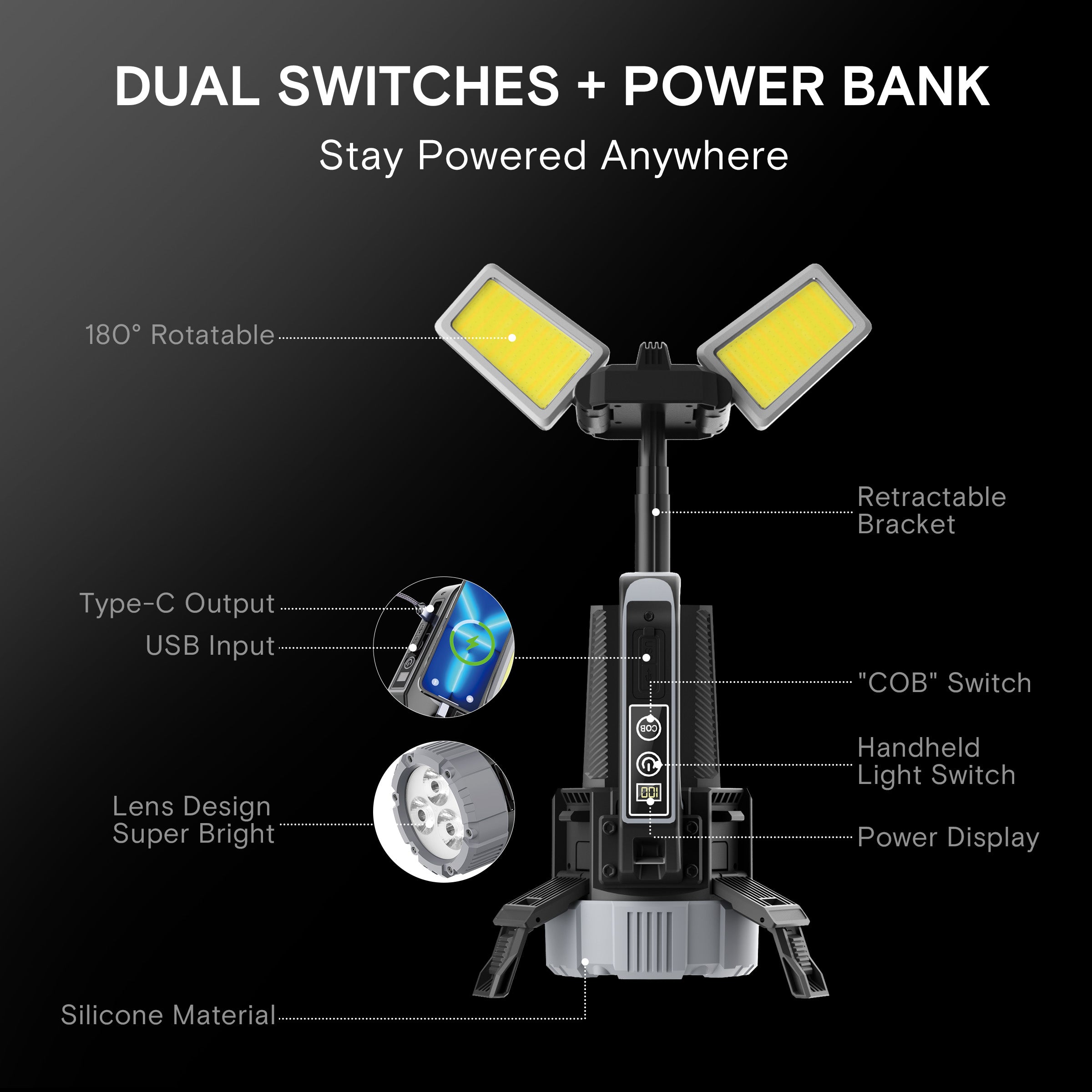 Hykoont LS018 Multi-Function 2 in 1 Flashlight Portable Extendable Adjustable Brightness CCT Bright