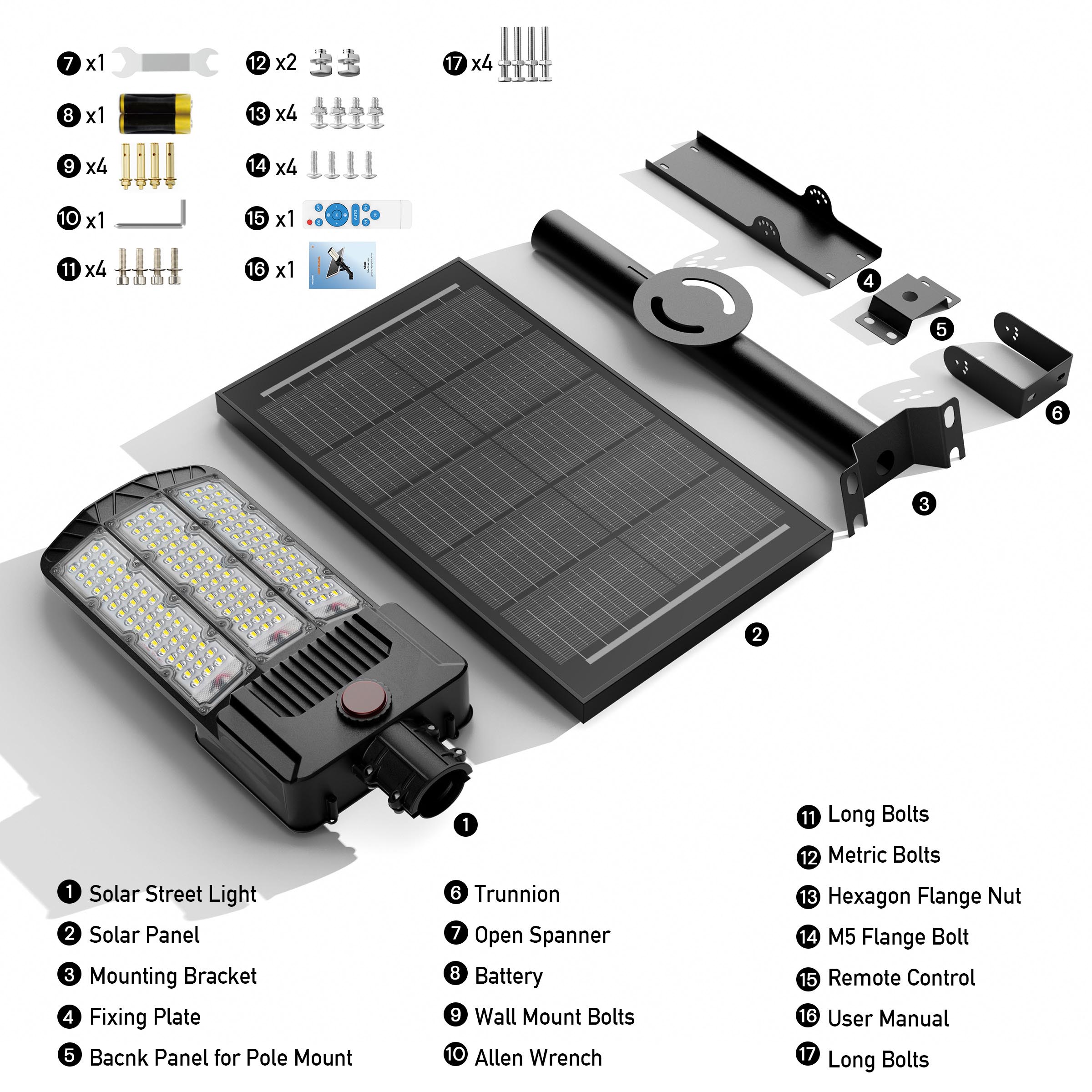 Hykoont SZ300 Commercial Solar Street Lights 400W 60000LM Mono Solar Panel with Die-Cast Aluminum