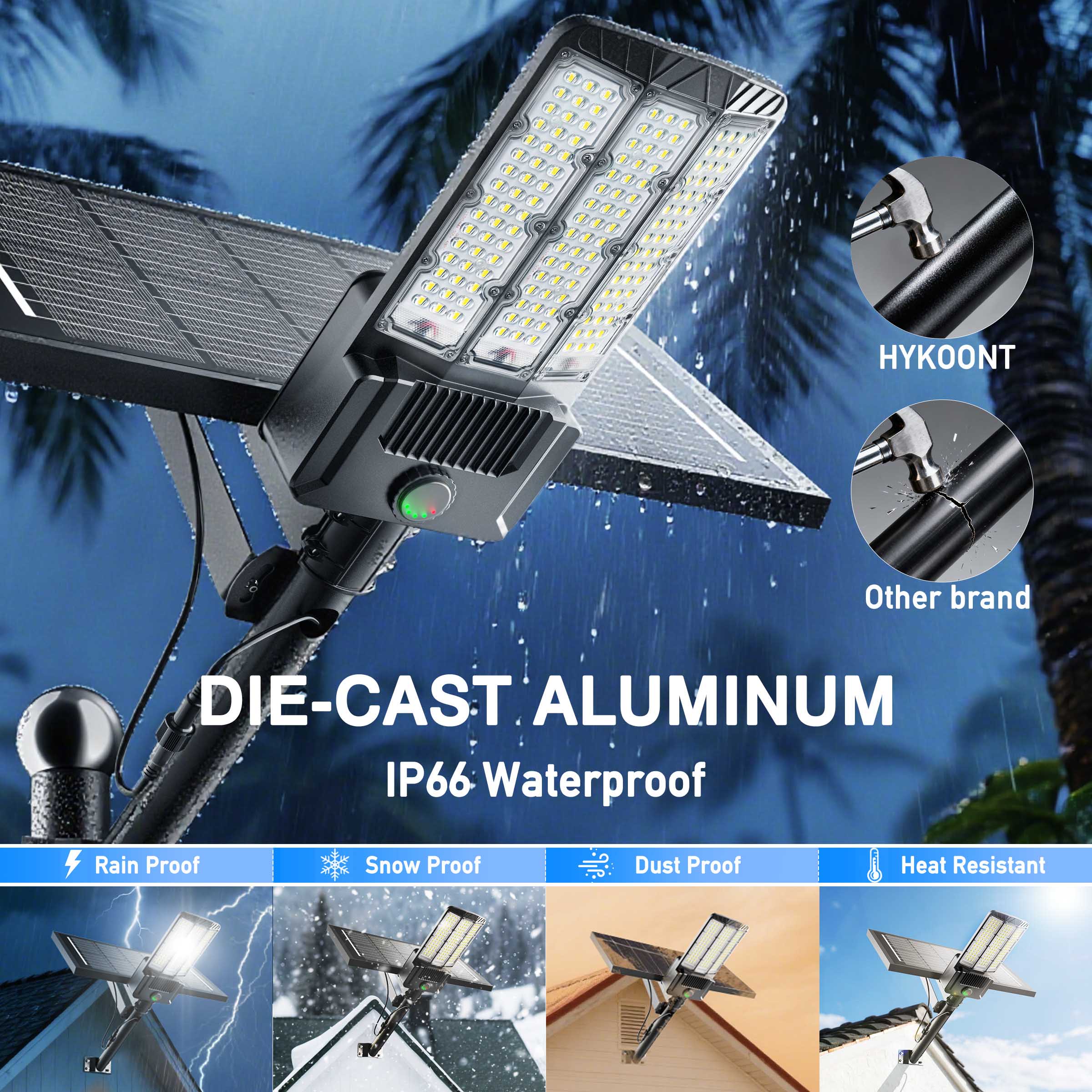 Hykoont SZ300 Commercial Solar Street Lights 400W 60000LM Mono Solar Panel with Die-Cast Aluminum