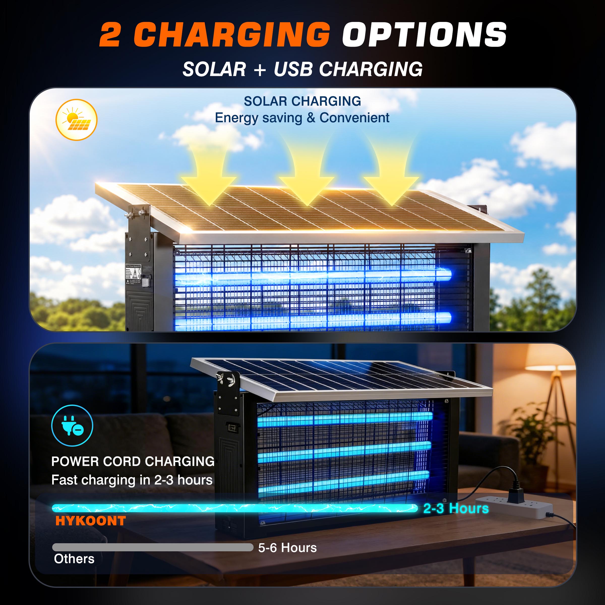 Hykoont 30W Solar LED Bug Zapper Light Pro Triple Tube Dusk-to-Dawn
