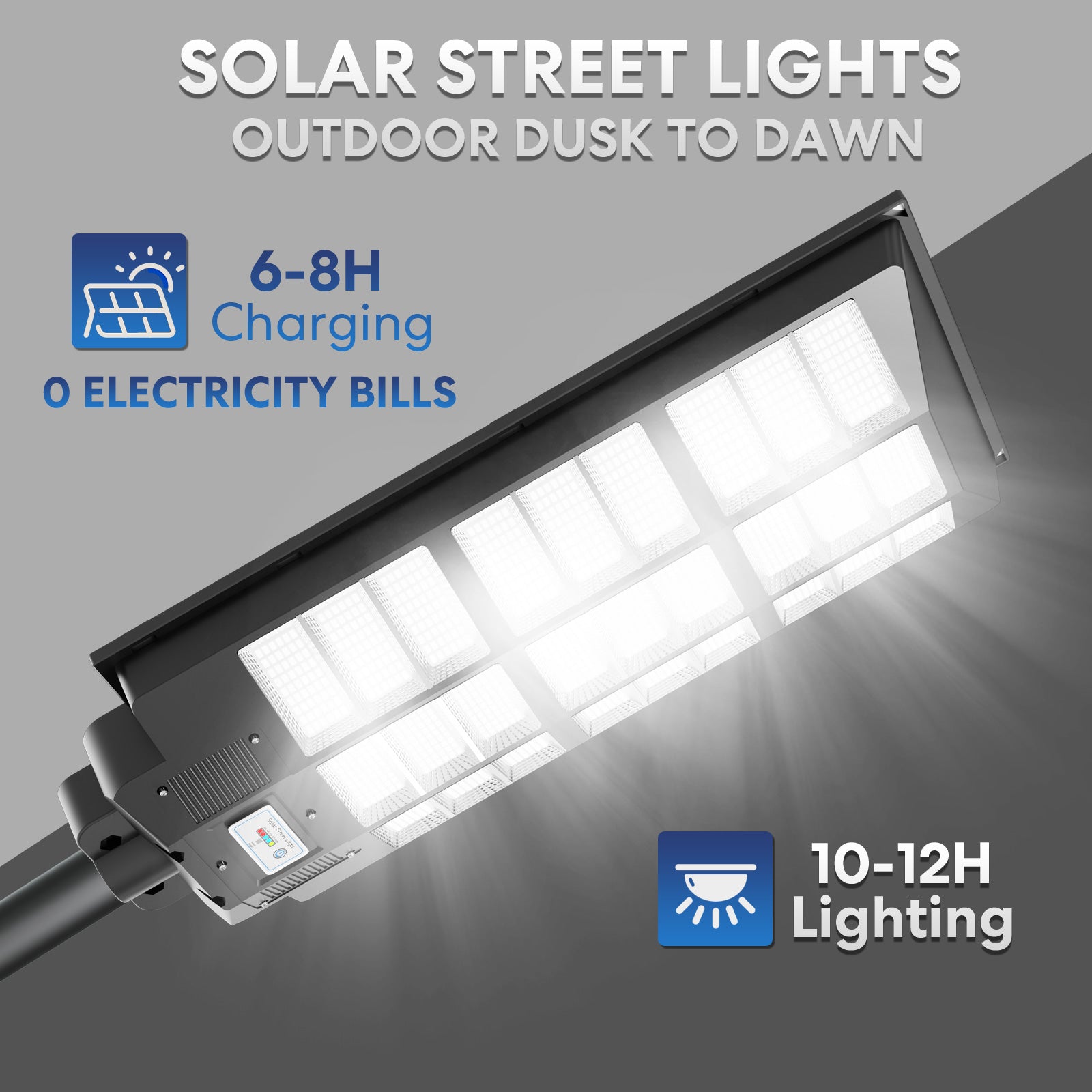 Hykoont BM027 Outdoor Solar Street Lights 25650LM 6500-7000K IP66 For Yard, Garage, Pathway