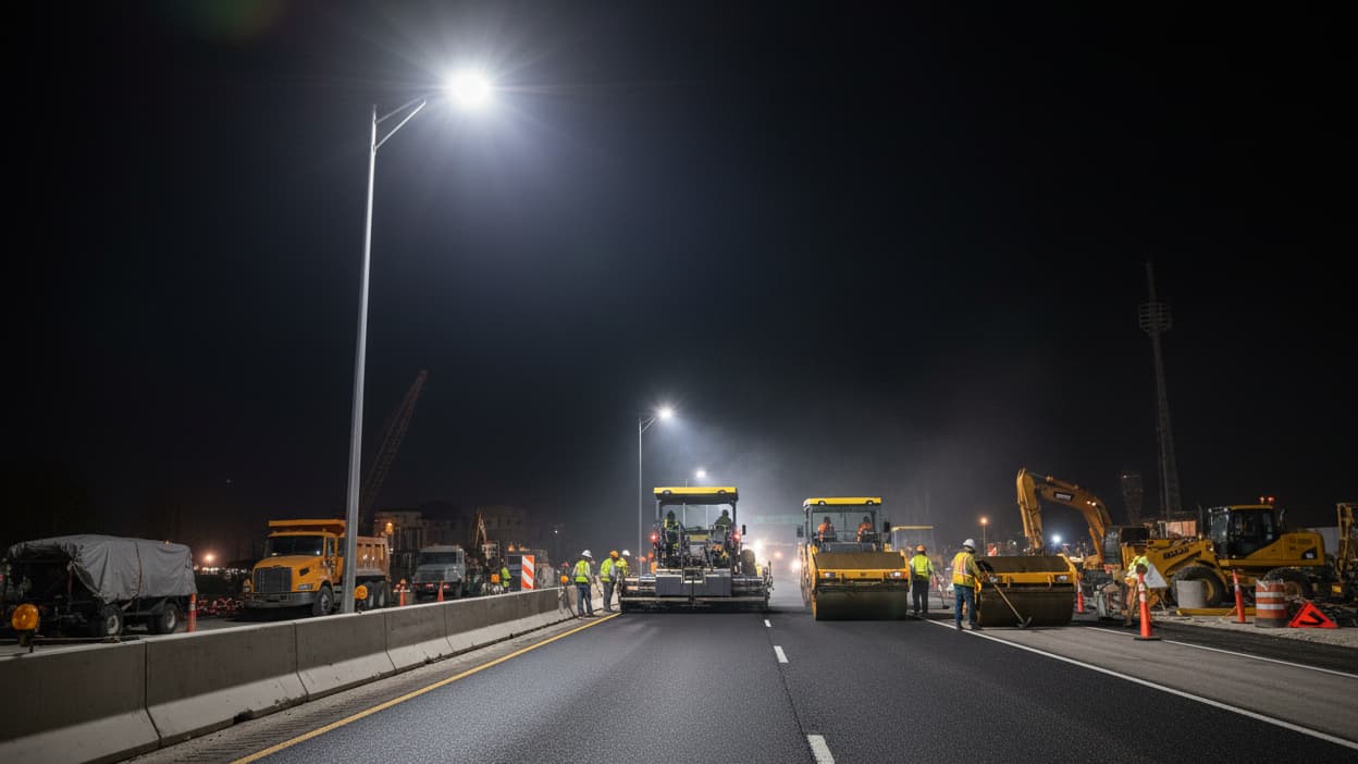 No Generator Needed: Temporary Solar Street Lights for Construction Site Night Work