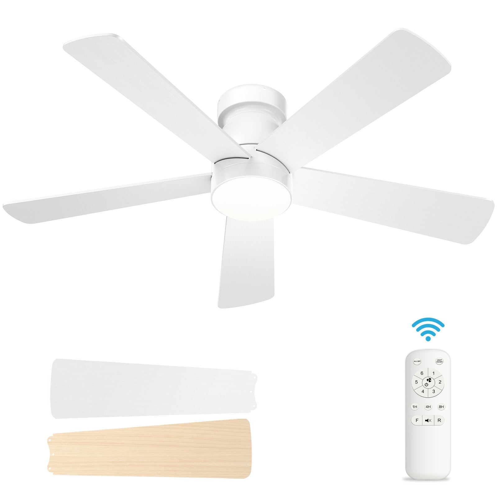 Hykoont White Modern Ceiling Fan Whisper-Quiet 6-Speed Reversible Motor