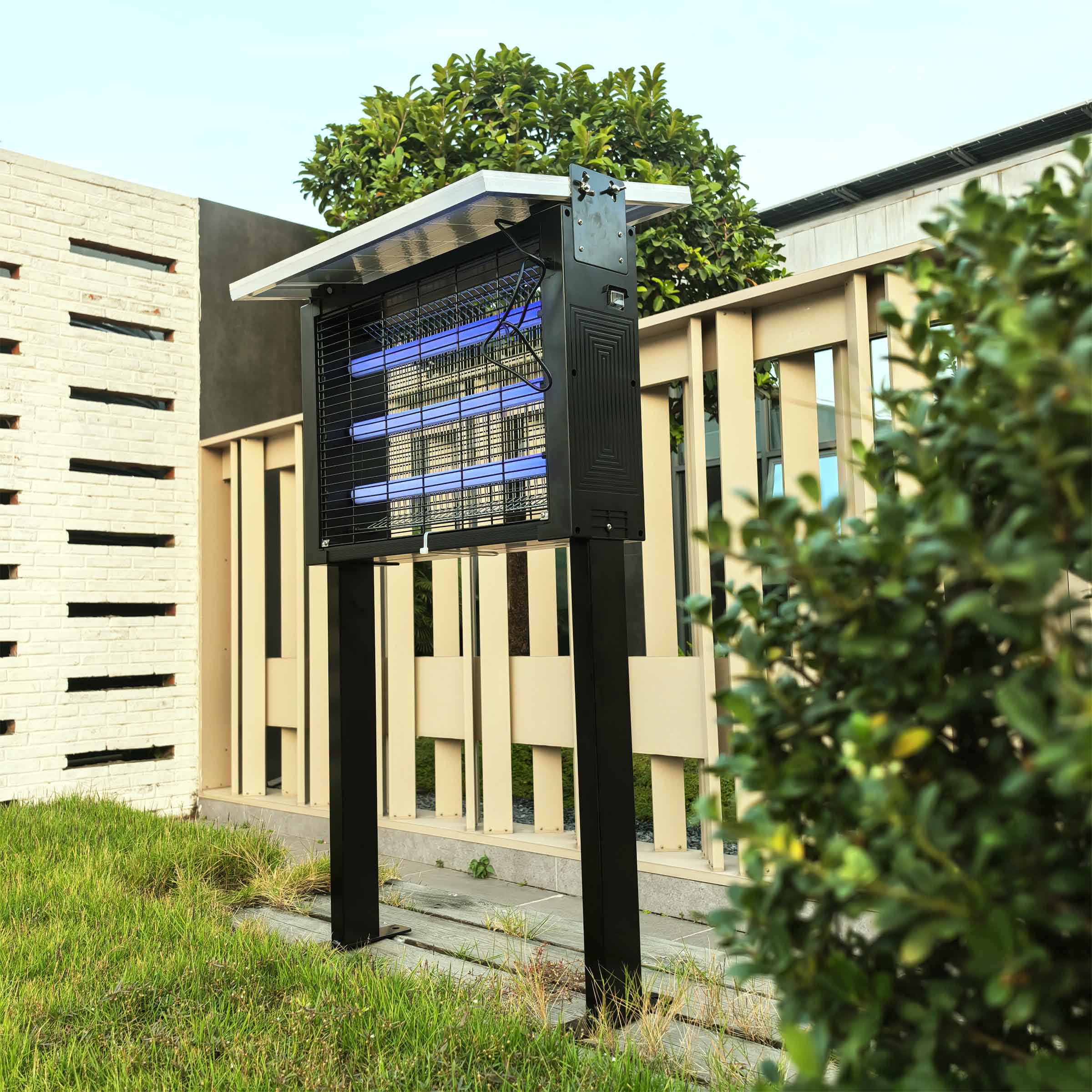 Hykoont 12W Solar LED Bug Zapper Light Triple Tube Dusk-to-Dawn