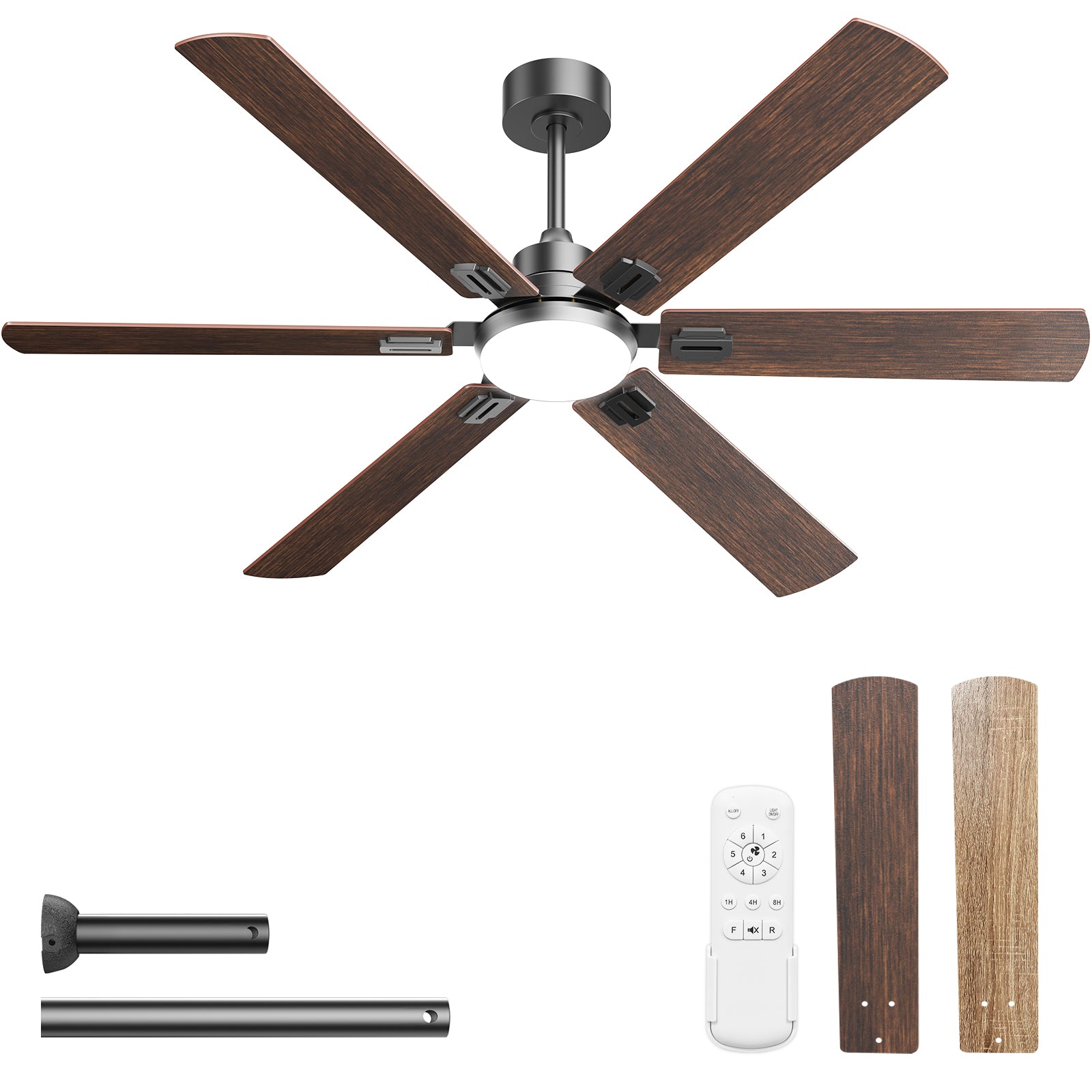 Hykoont 48''/ 60''/72''Black Walnut Ceiling Fan with Light, 3 CCT, Remote Control