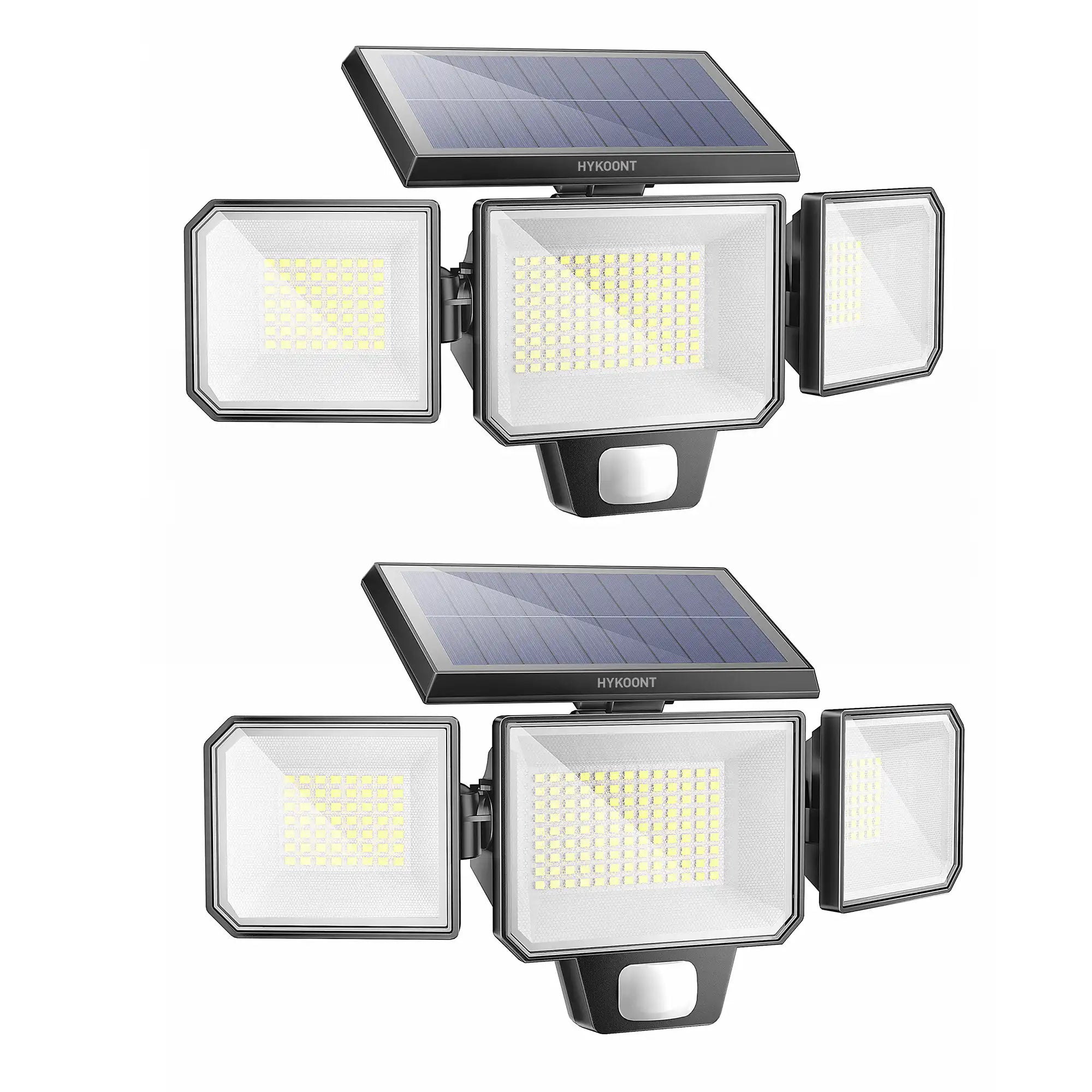 Hykoont AMS193 270° Wide Angle 3-Head 3000LM Solar Wall Light Outdoor with Replaceable Battery 3 Mode 2 Pack