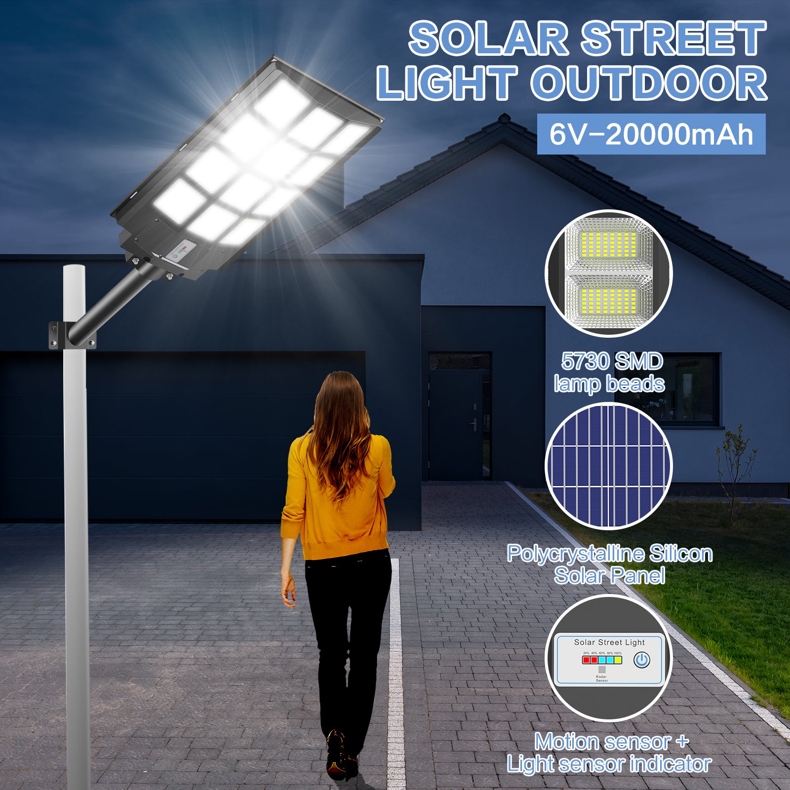 Hykoont BM024 160W Solar Street Light 21600 Lumens 2PACK
