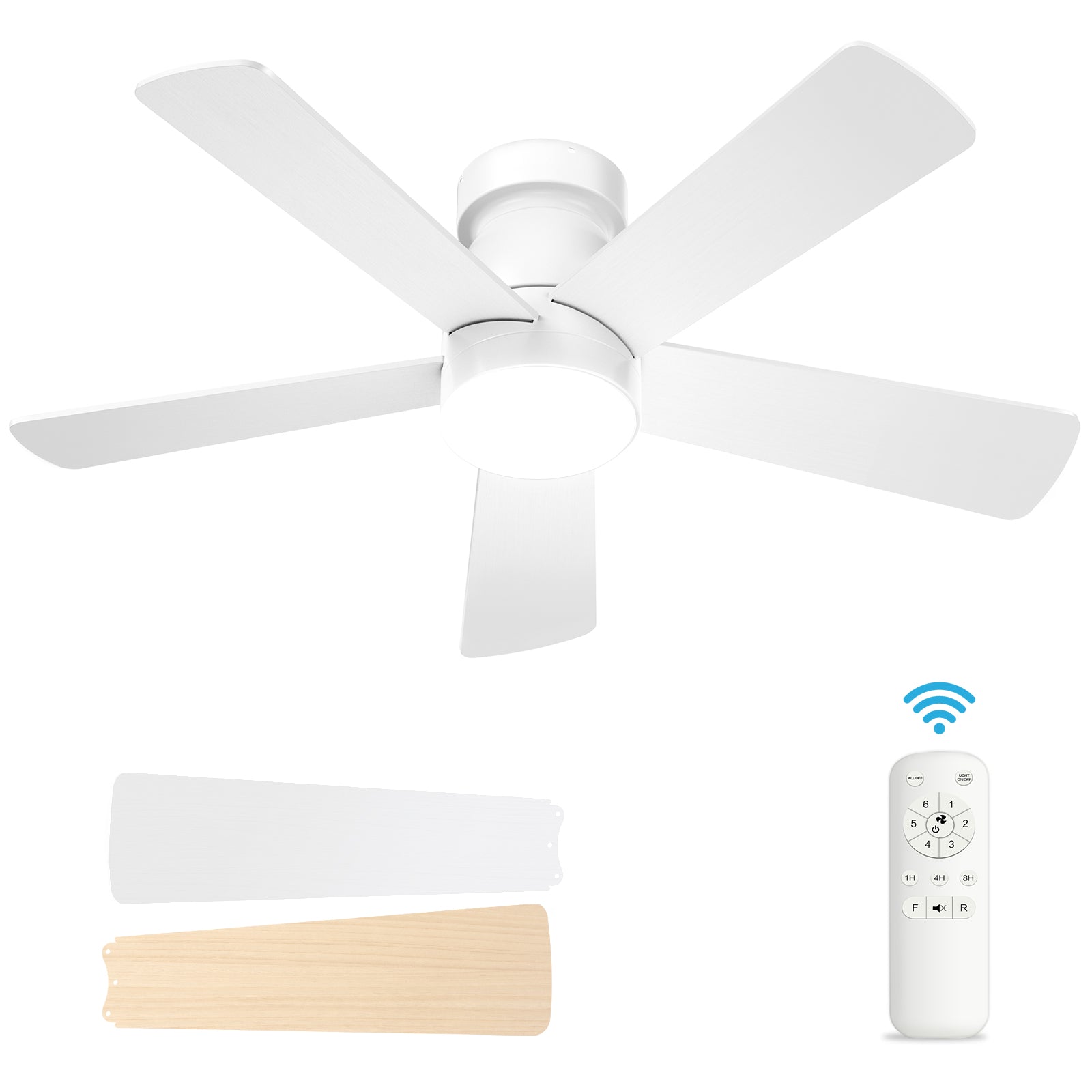 Hykoont White Modern Ceiling Fan Whisper-Quiet 6-Speed Reversible Motor