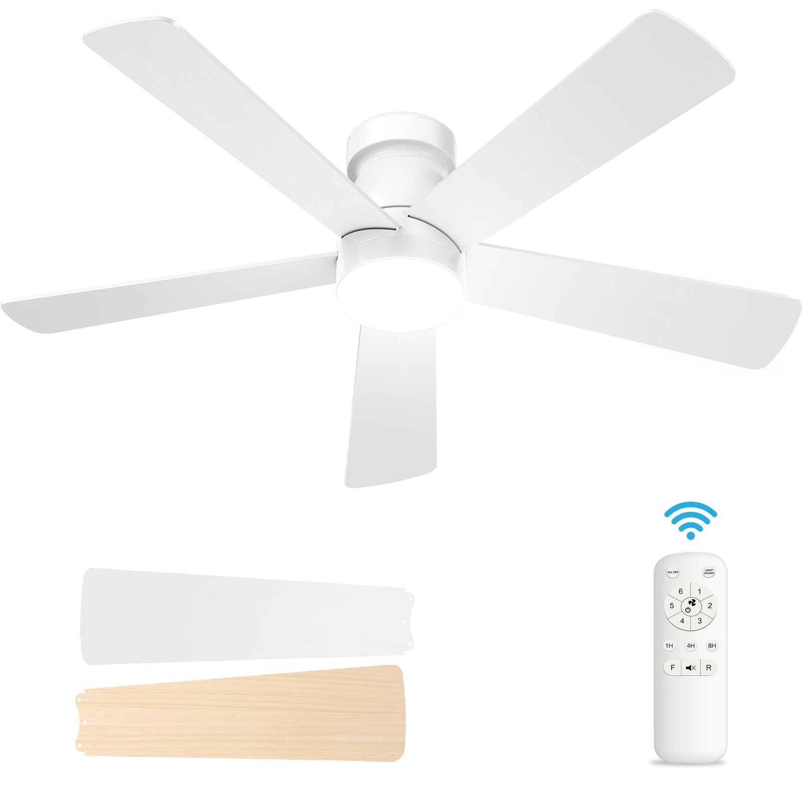 Hykoont White Modern Ceiling Fan Whisper-Quiet 6-Speed Reversible Motor