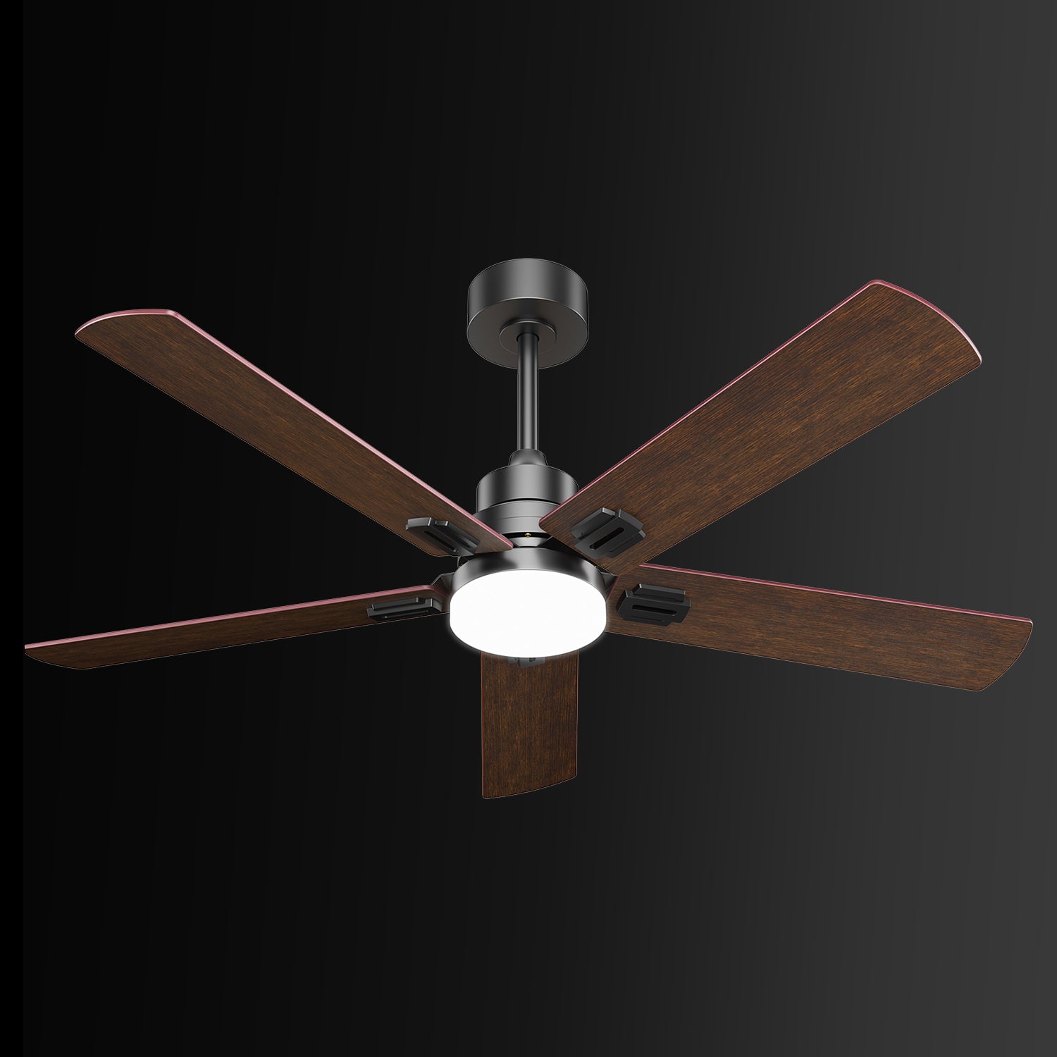 Hykoont 48'' Black Walnut Ceiling Fan with Light–Five-Blade Design