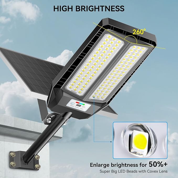 Hykoont TW002C Solar Street Light 160W Motion Sensor Remote Control IP66 Waterproof