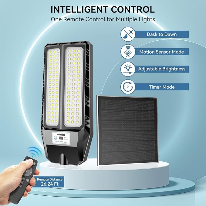 Hykoont TW002C Solar Street Light 160W Motion Sensor Remote Control IP66 Waterproof