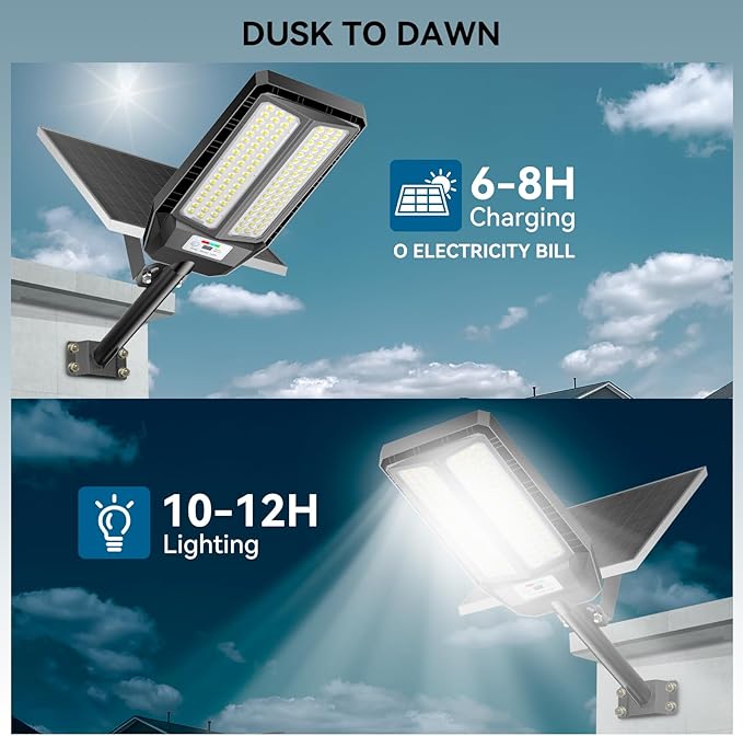 Hykoont TW002C Solar Street Light 160W Motion Sensor Remote Control IP66 Waterproof