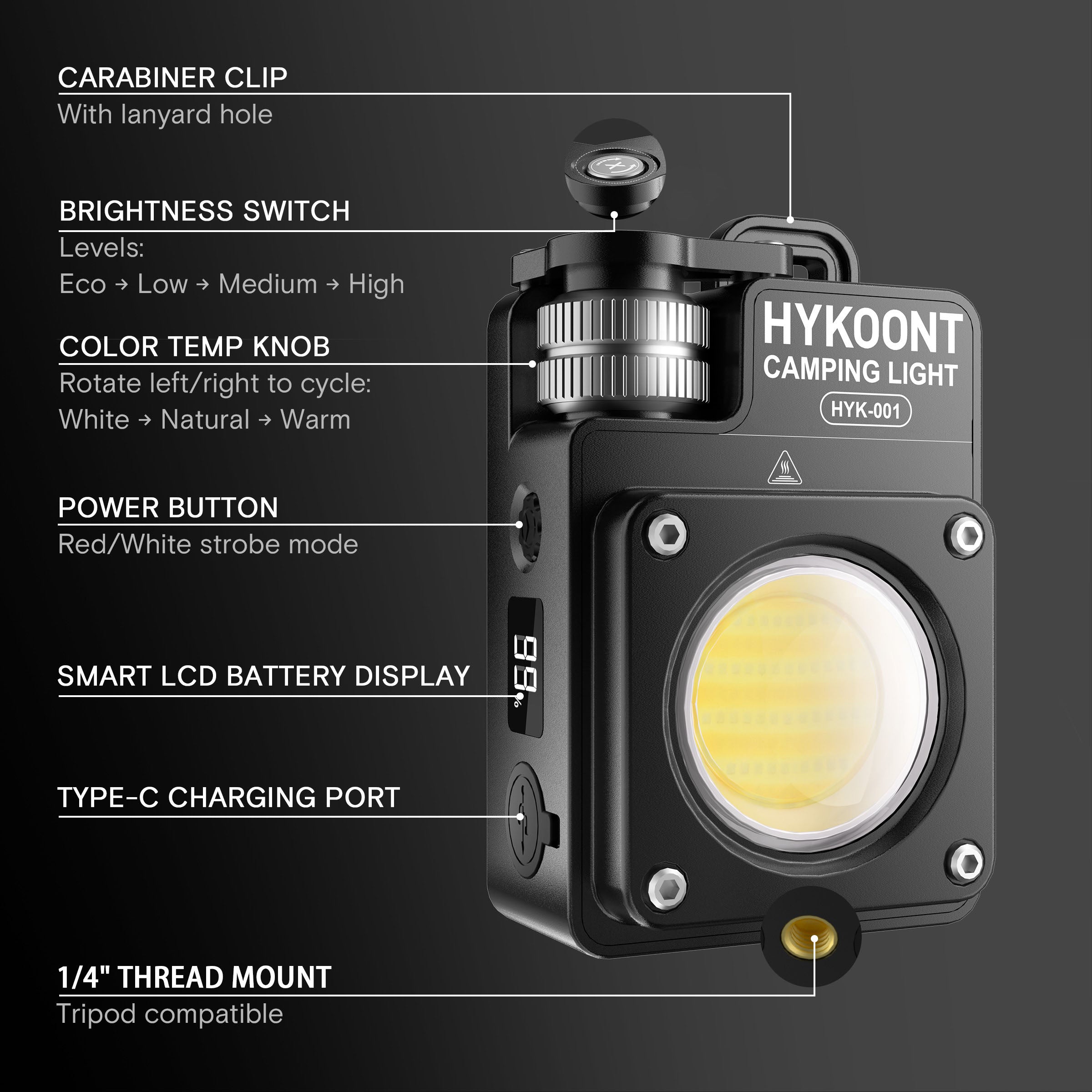 HYKOONT HYK-001 5000LM Super Bright Magnetic Camping&work Light |2700K–6900K | Waterproof & Rechargeable Flash light