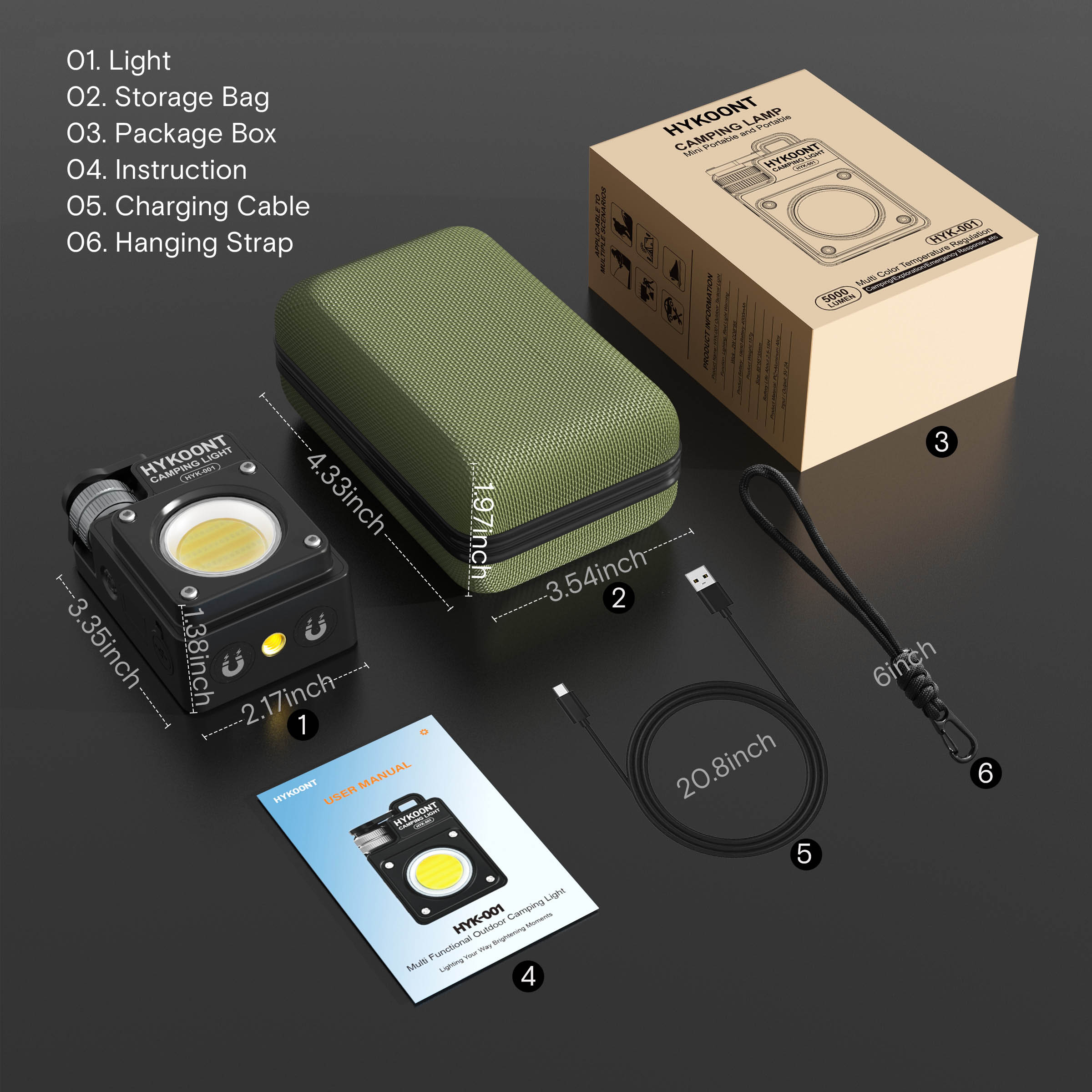 HYKOONT HYK-001 5000LM Super Bright Magnetic Camping&work Light |2700K–6900K | Waterproof & Rechargeable Flash light