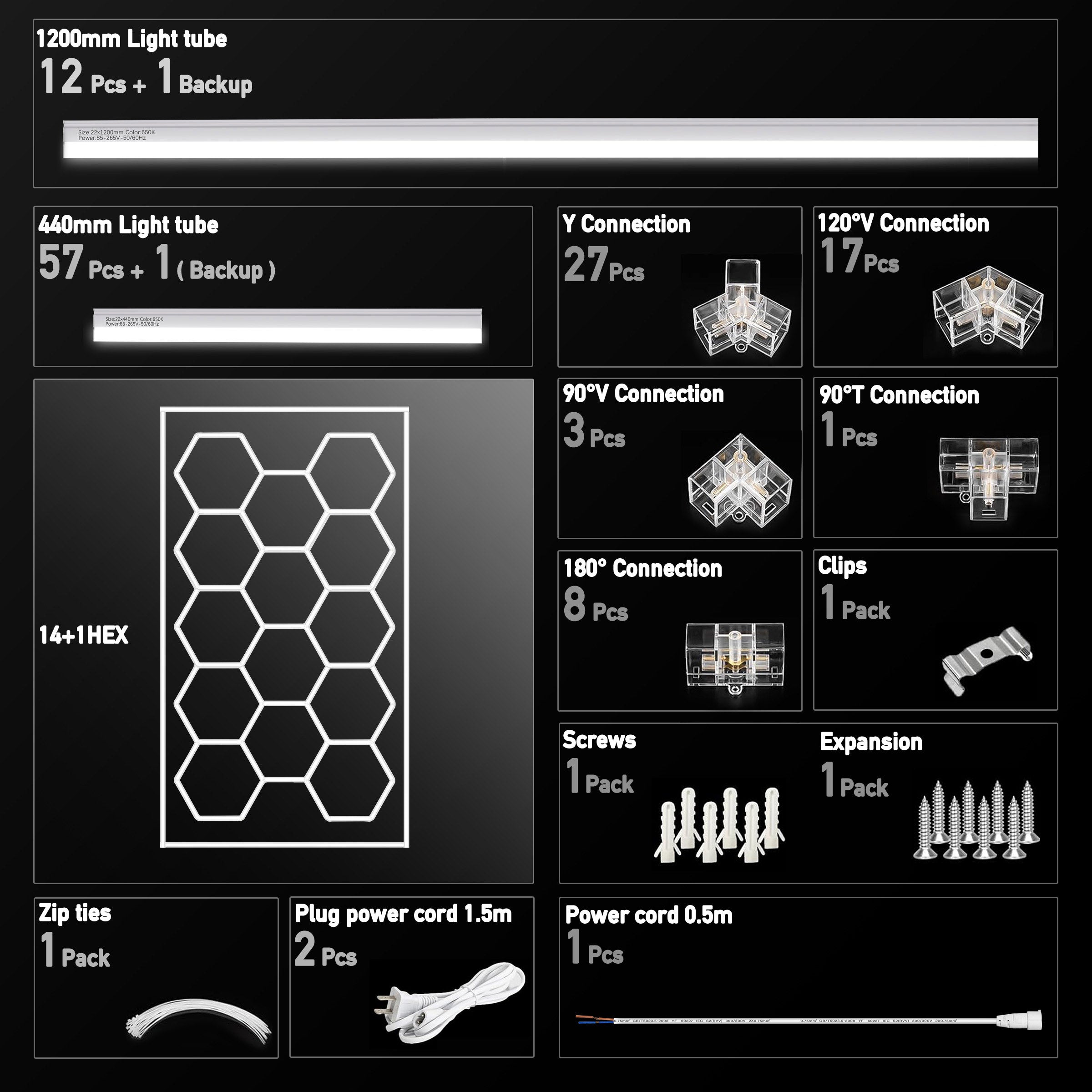 Hykoont 14 Grid with Frame 700W 73920LM LED Hexagon Garage Lights