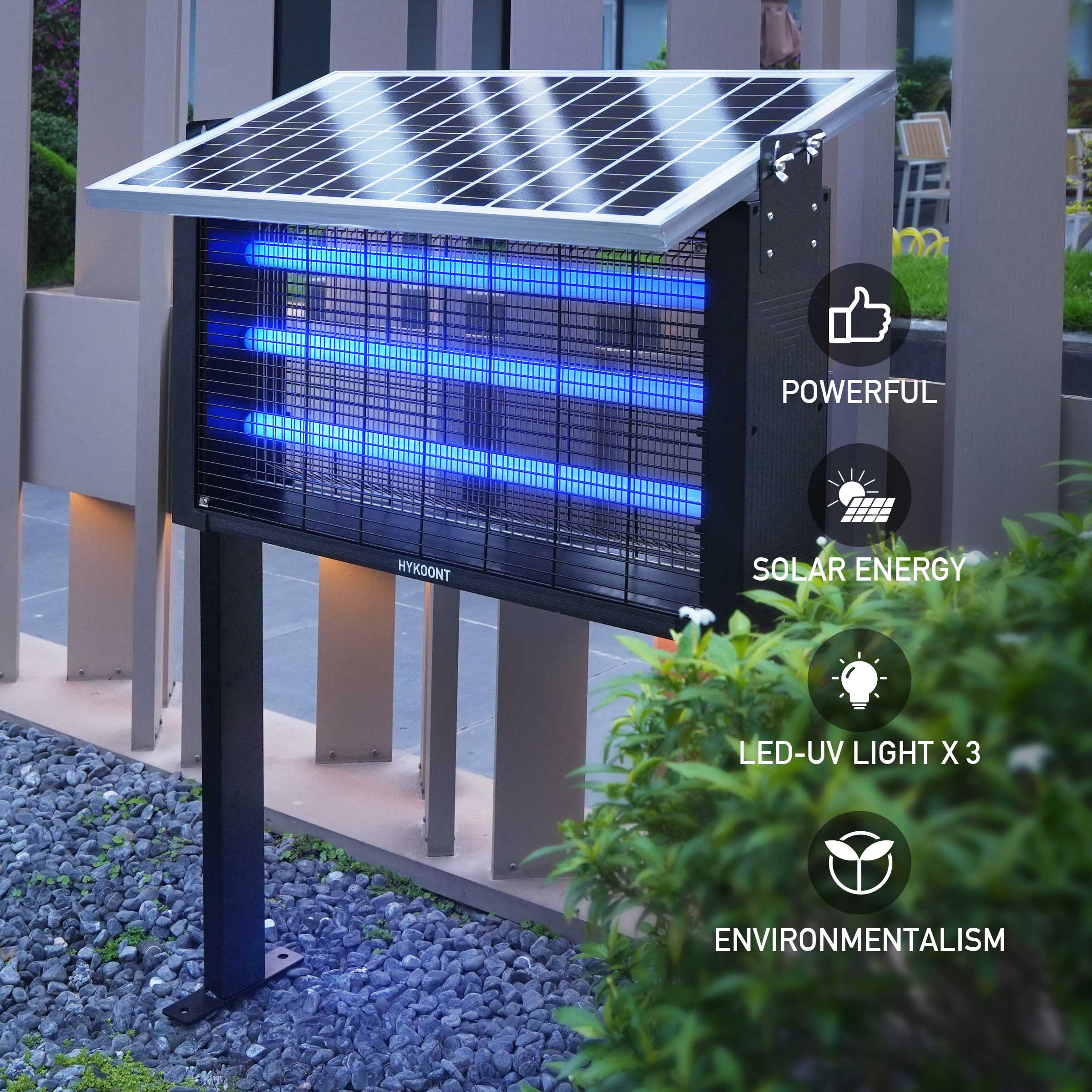 Hykoont 30W Solar LED Bug Zapper Light Pro Triple Tube Dusk-to-Dawn