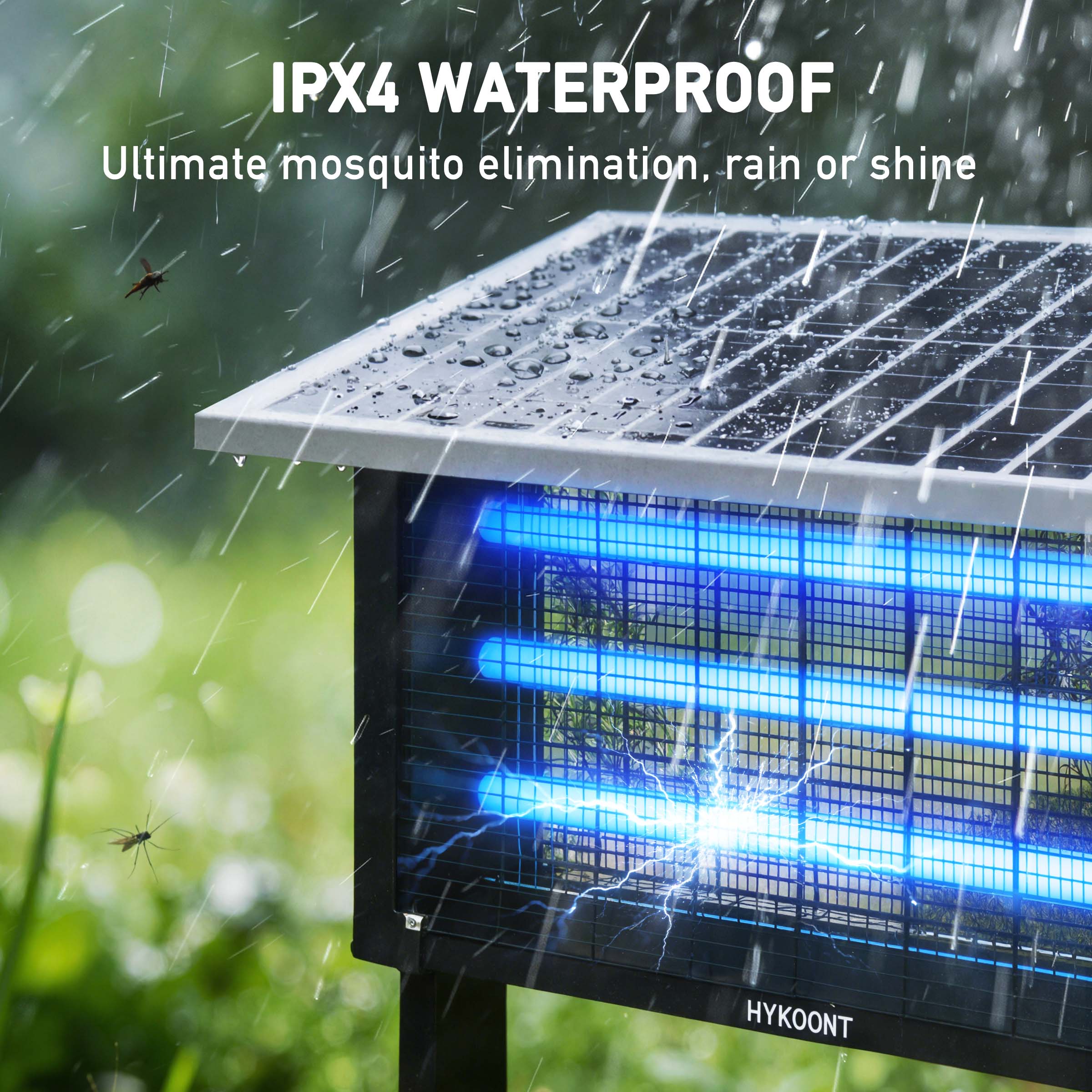 Hykoont 30W Solar LED Bug Zapper Light Pro Triple Tube Dusk-to-Dawn