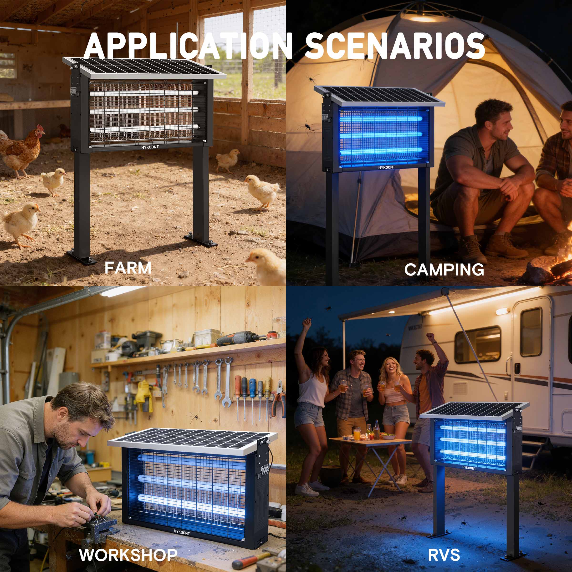 Hykoont 30W Solar LED Bug Zapper Light Pro Triple Tube Dusk-to-Dawn