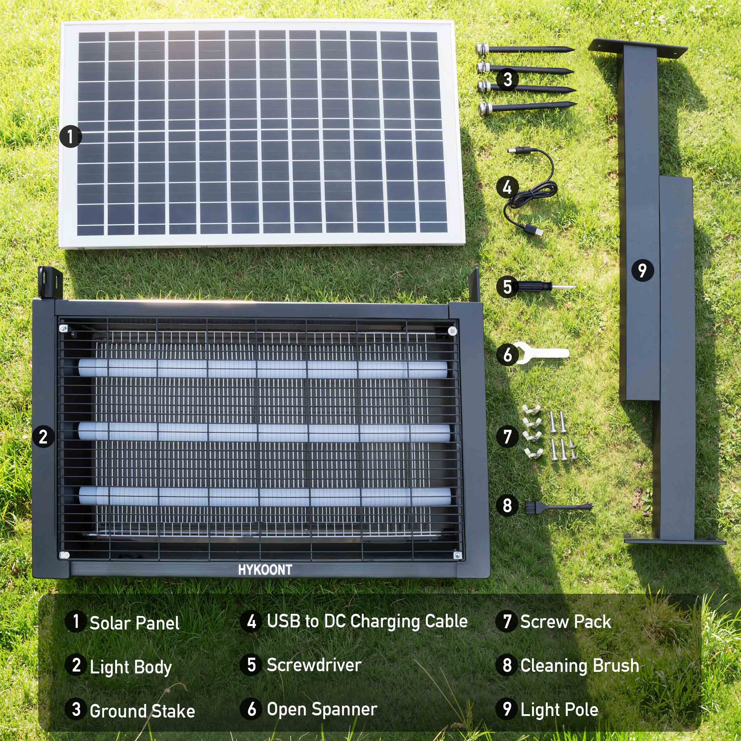 Hykoont 30W Solar LED Bug Zapper Light Pro Triple Tube Dusk-to-Dawn